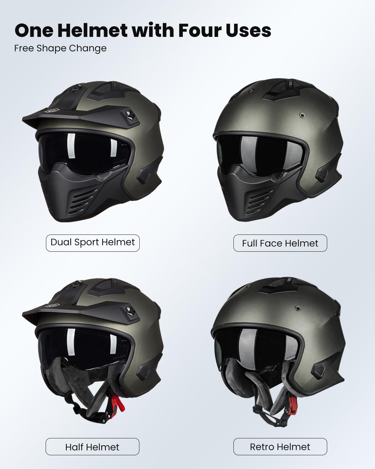 Ilm Open Face Motorcycle 3/4 Half Helmet For Dirt Bike Moped Atv Utv Motocross Cruiser Scooter Dot Model 726X (Midnight Green,L)