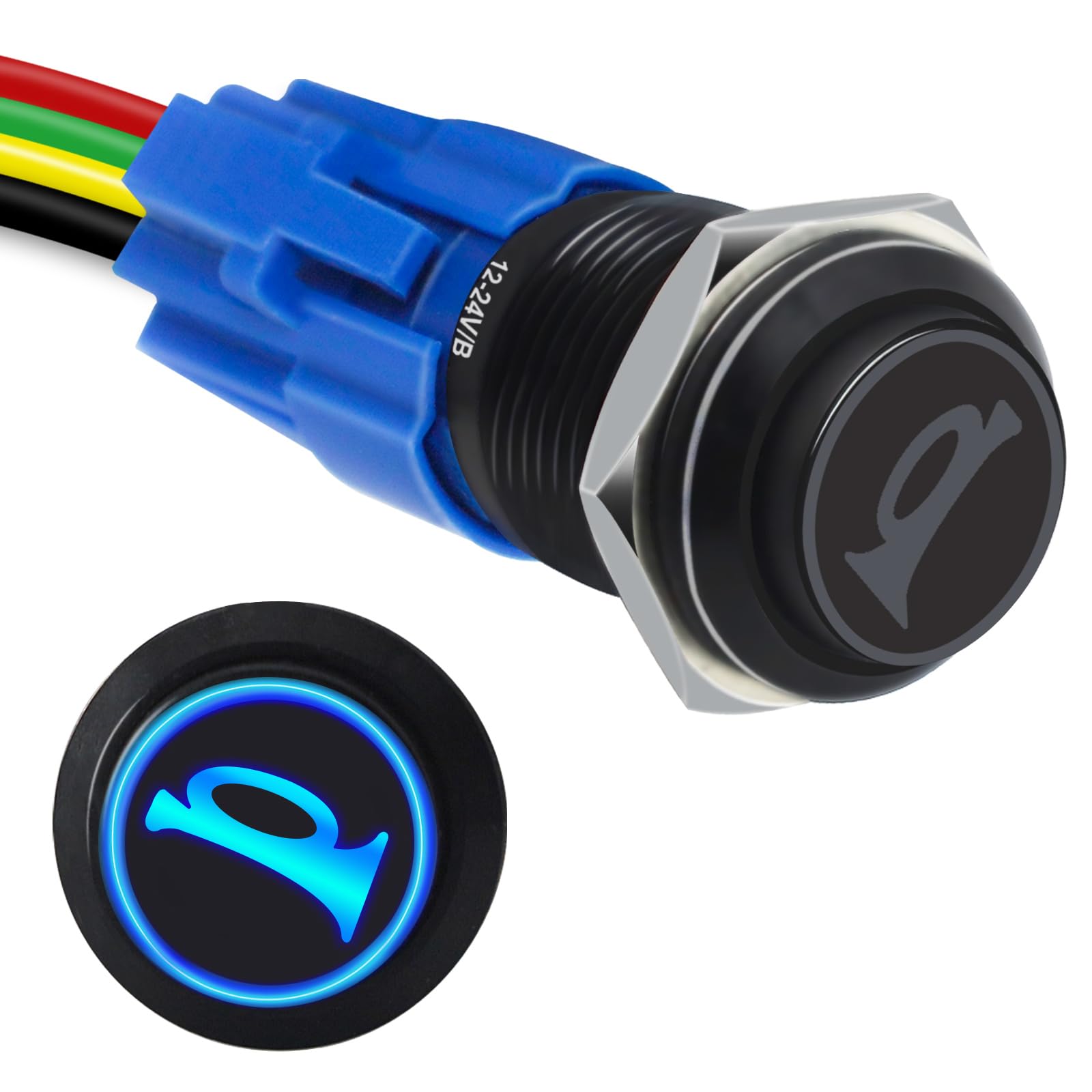 Gephynm Horn Button, Momentary Push Button Switch, Horn Switch For Car Modification, Push Button Switch A Tail Plug Harness