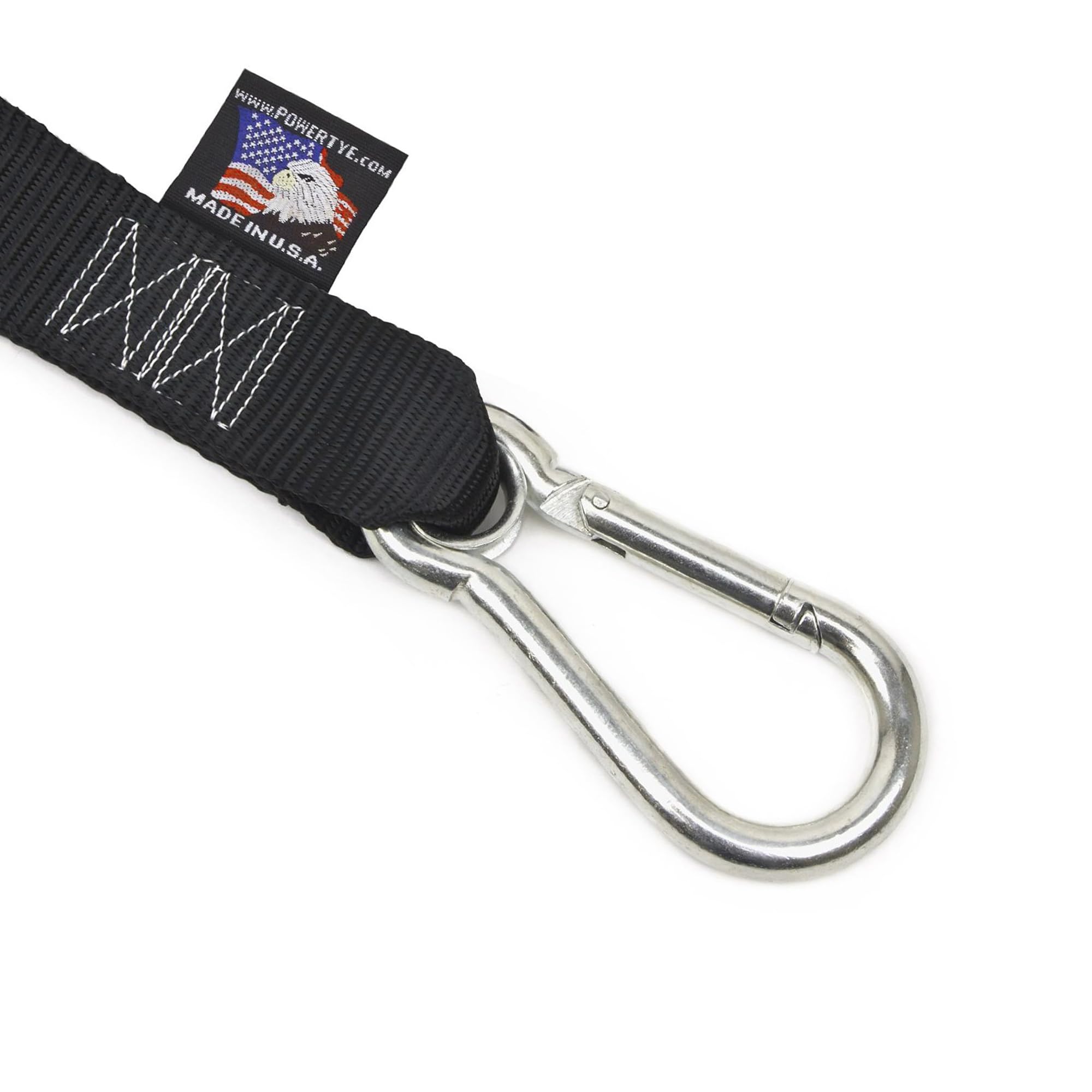 Powertye 1.5In X 6.5Ft Heavy Duty Ratchet Tie-Down Straps With Soft-Tye And Carabiner Hooks - 1,000 Lb Working Load Limit / 3,000 Lb Breaking Strength - Made In Usa - Black/Black Pair