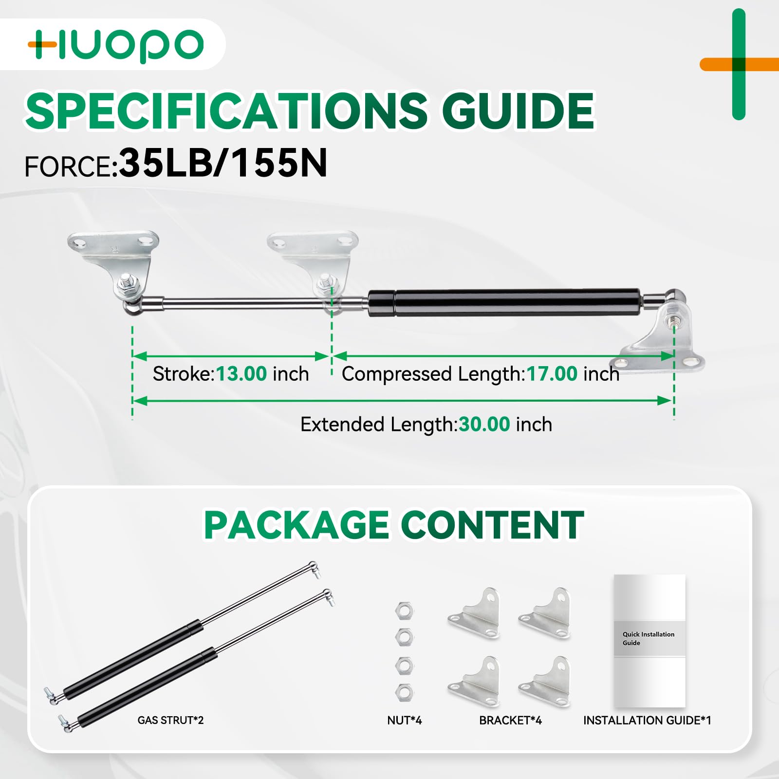 Huopo 30 Inch 35 Lb/156 N Gas Shock Strut Spring Lift Support For Rv Bed Door Floor Hatch Boat Shed Window Custom Heavy Duty Tra