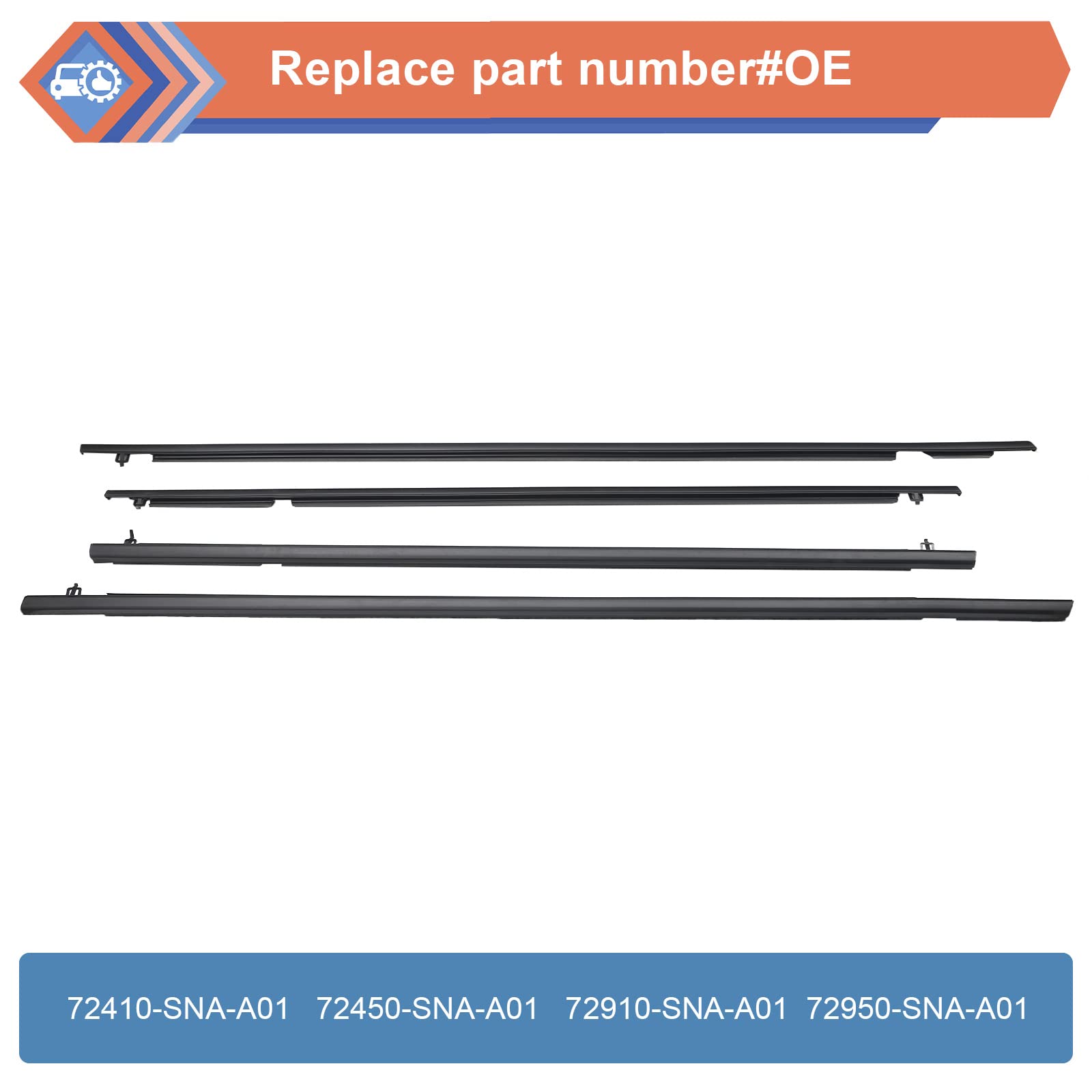 Zonfant 4 Pcs Car Outer Door Window Moulding Trim Weatherstrip Seal Belt Compatible With Honda Vehicle Civic 2006-2011, Replace#
