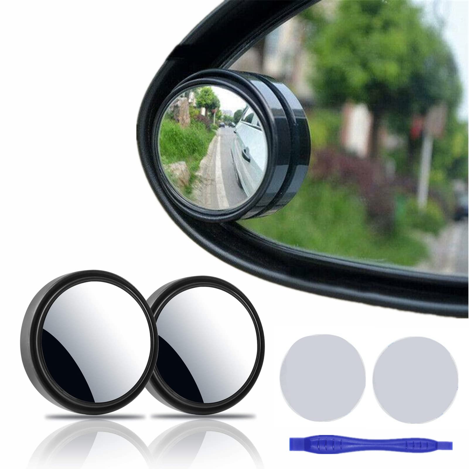 2 pcs Blind Spot Mirrors, 2'' Round HD Glass Convex 360 Wide Angle Side Rear View Mirror with ABS Housing for Cars SUV and Truck