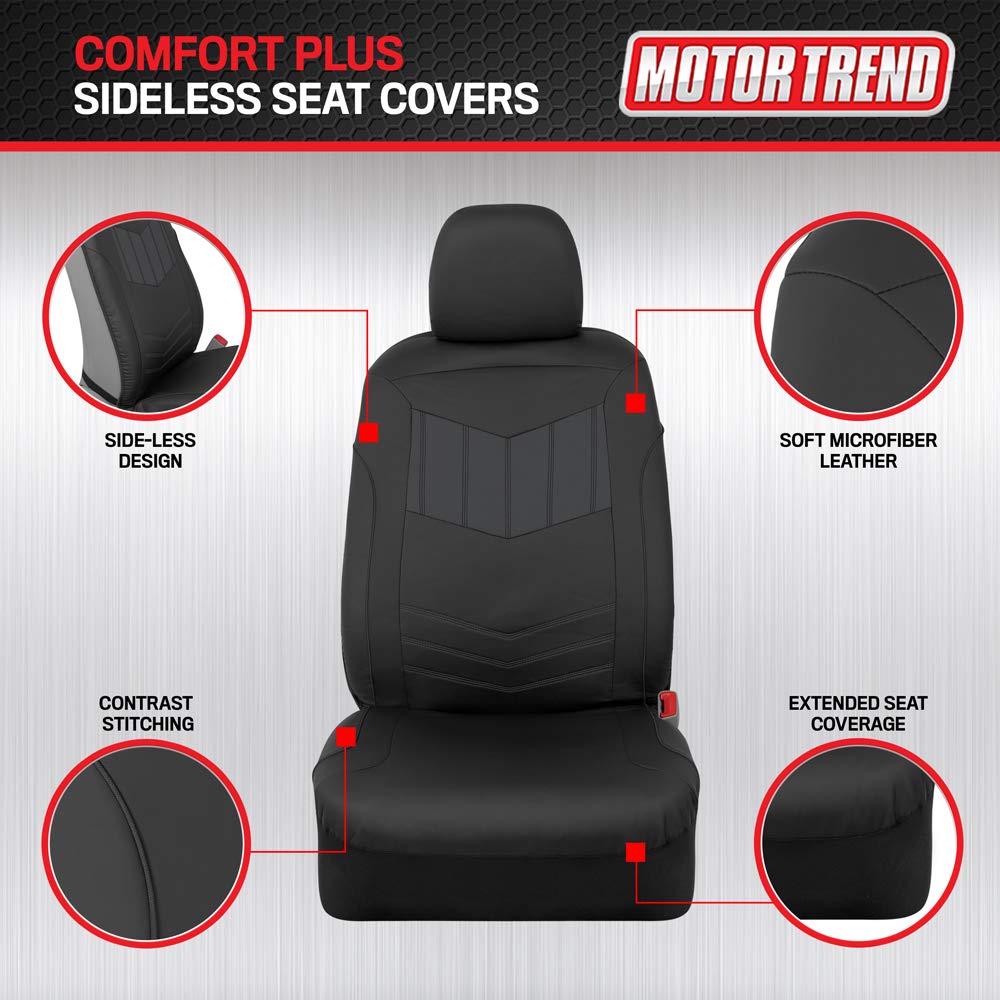 Motor Trend Super Sport Gray Faux Leather Seat Covers, Front Seats - Modern Two-Tone Design, Easy To Install Seat Protectors, In