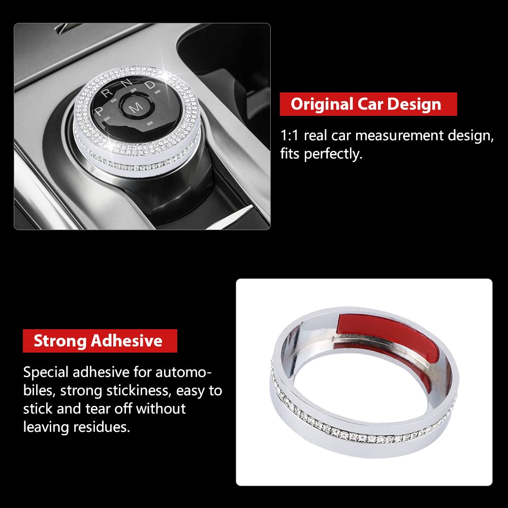 PIFOOG Bling Gear Shift Knob Cover for Ford Explorer 2020-2023, Zinc Alloy & Crystal, Silver Decal Decoration, 1PC