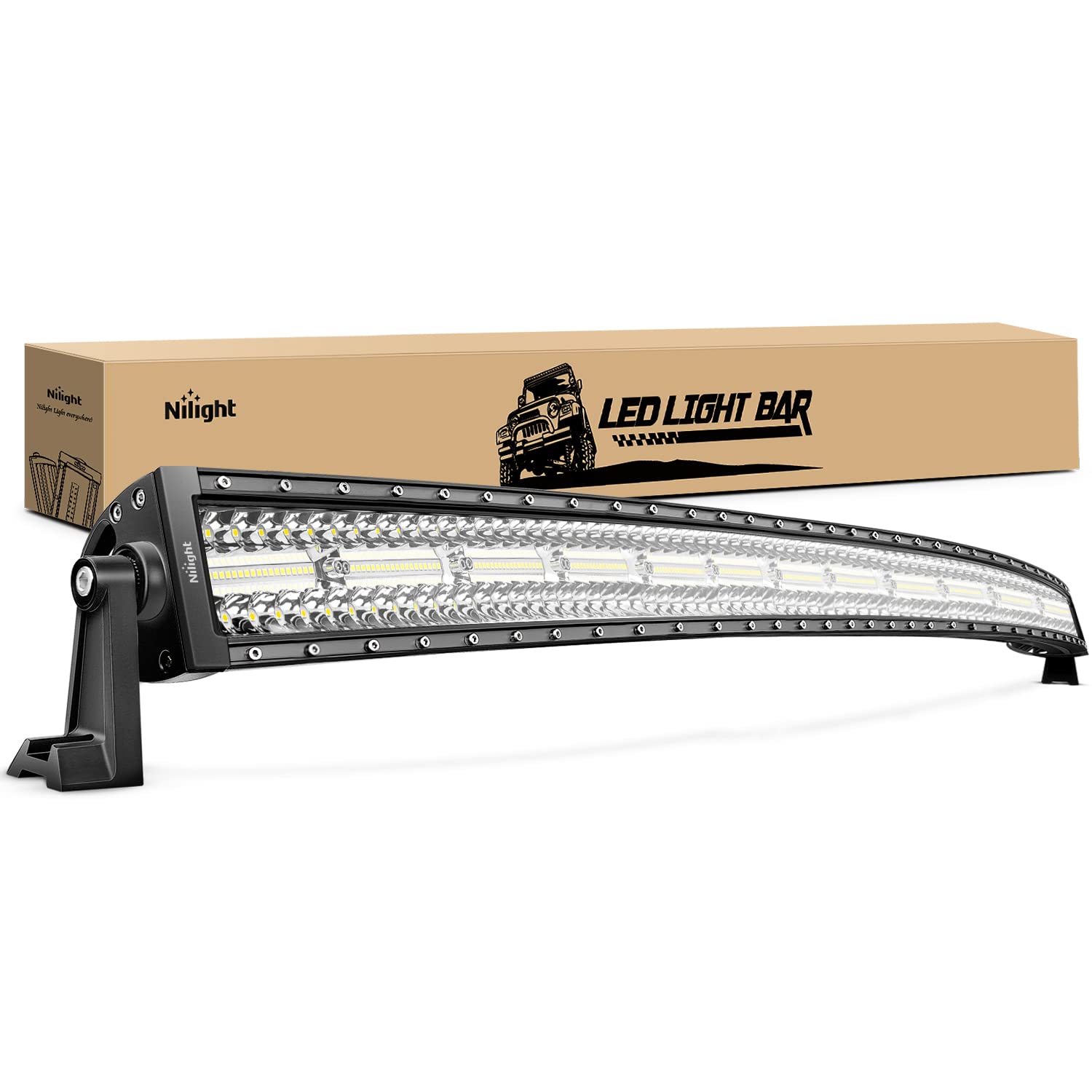 Nilight 50 Inch Led Light Bar Curved Triple Row Spot Flood Combo Work Lights 384 Led Chips High Power Driving Lighting Off Road