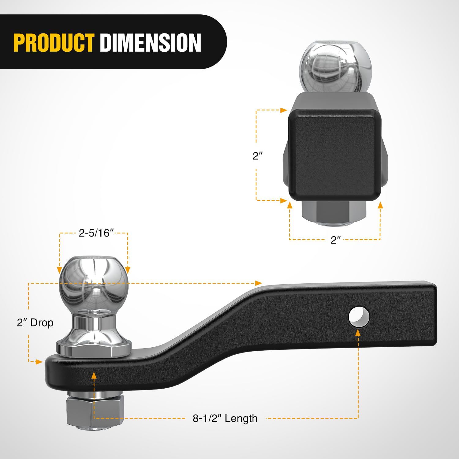 Nilight Forged Trailer Hitch Mount With 2-5/16-Inch Ball Fits 2 Inch Receiver Square 5/8'' Hitch Pin Clip 15000 Lbs 2'' Drop, 1-