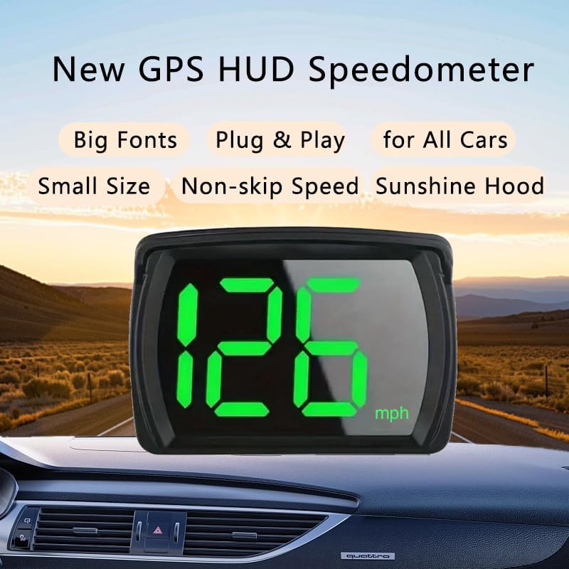 GPS Speedometer HUD, Upgraded LED Large Font Digital Head-Up Display with MPH, for All Cars, Vehicles,Motorcycles,Bicycles - Plu