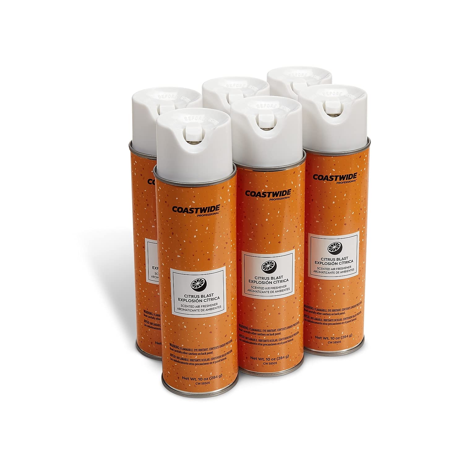 Coastwide Professional Citrus Blast Dry Air Freshener, 10 oz Cans, 6/Carton - Long-Lasting Commercial Deodorizing Spray for Offi