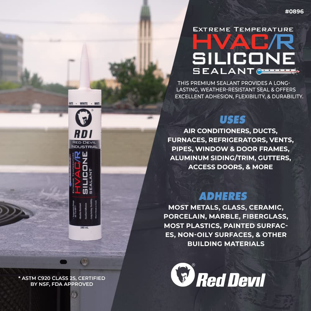 Red Devil HVAC/R Silicone Sealant, Weather-Resistant, 280 ml, White, Model 0896