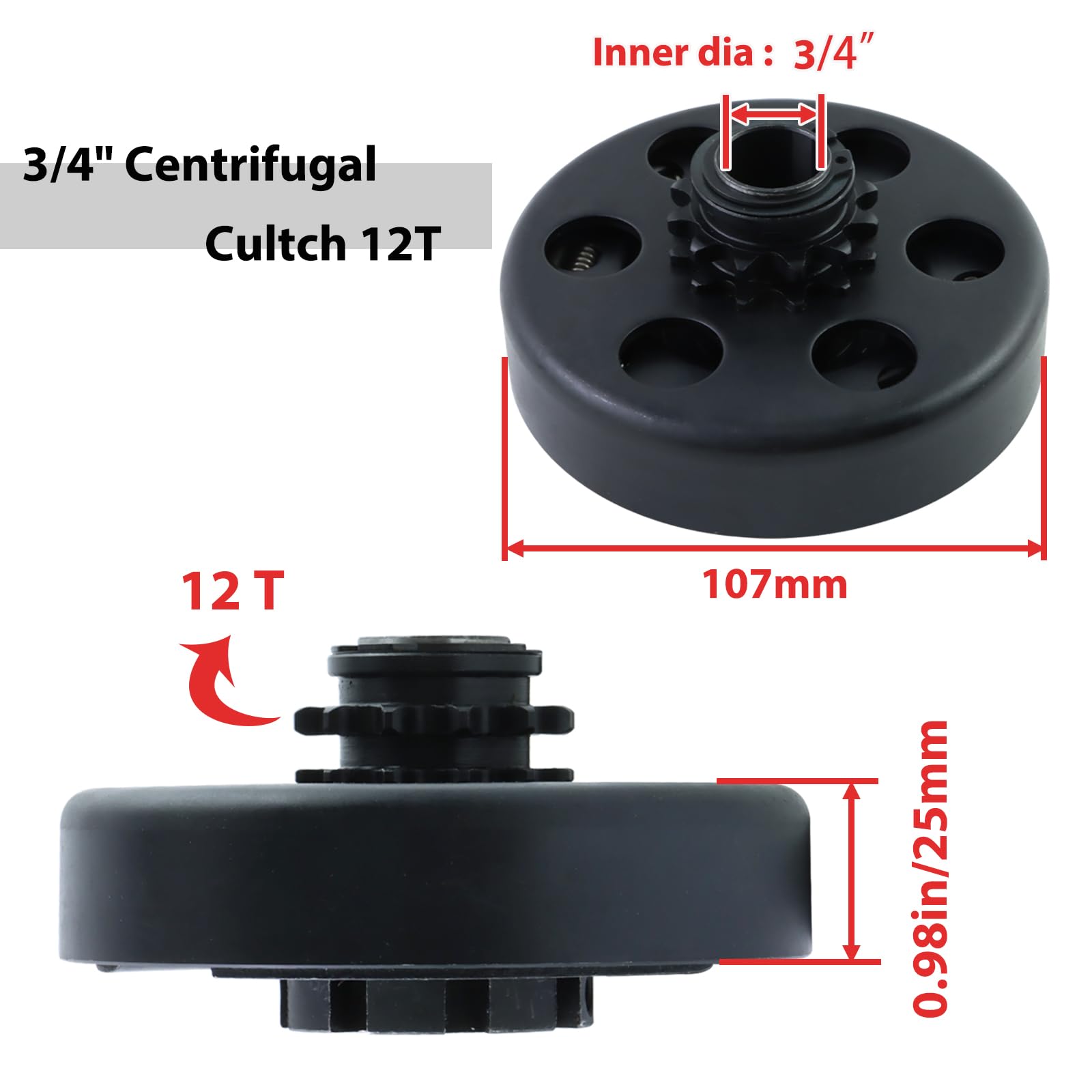 KIKITE Go Kart Clutch 3/4'' Bore 12 Tooth,Centrifugal Clutch 12T with #35 Chain for Go Karts Minibike Honda Kart Engines,Predato