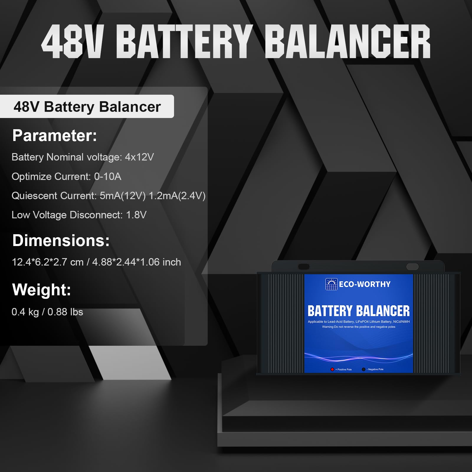 ECO-WORTHY 48V Battery Balancer Equalizer for 24V/36V/48V LiFePO4, Lead Acid, Gel, SLA, Nickel-Metal Hydride Batteries