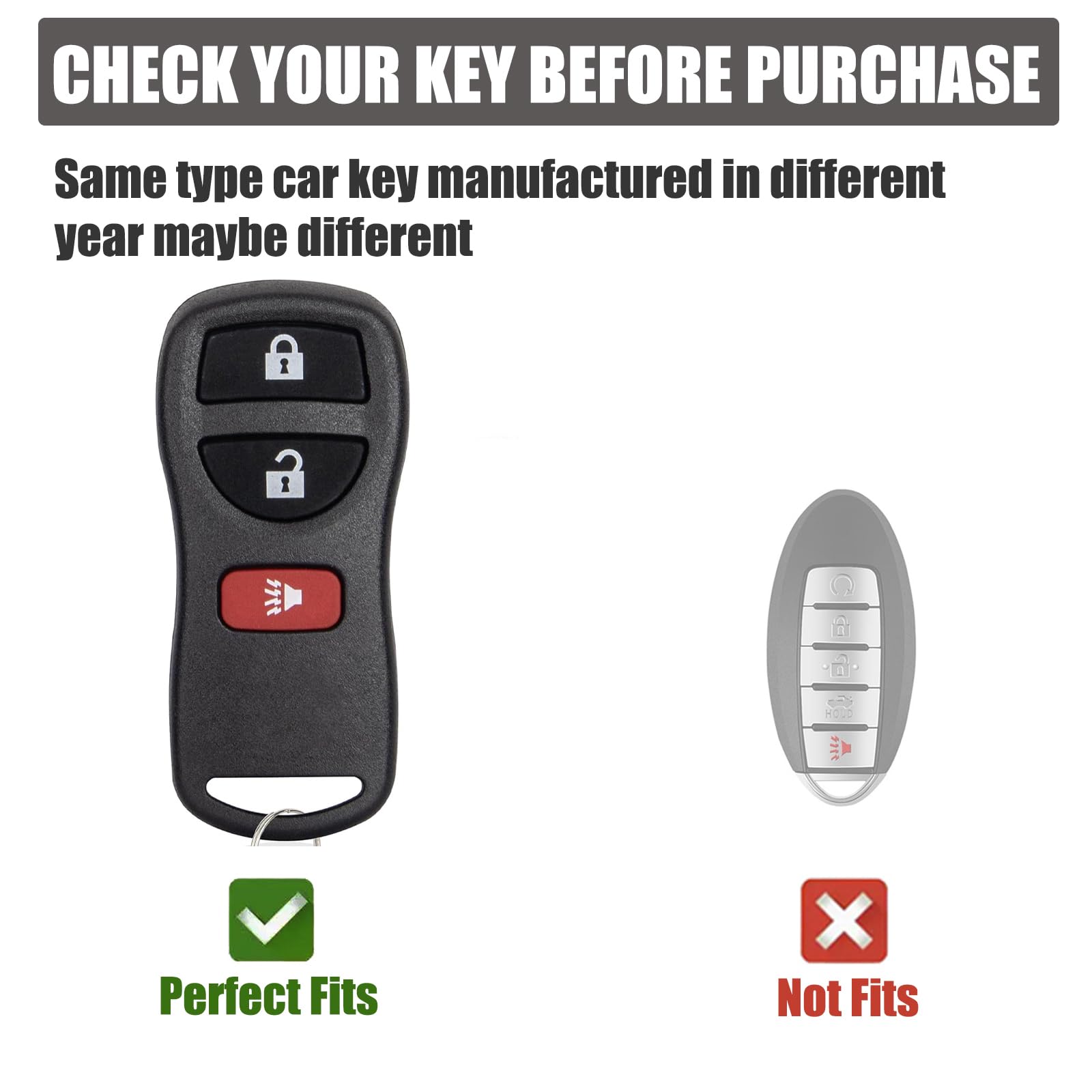 Gematay For Nissan Key Fob Cover, Key Case Shell Compatible With Nissan Altima Maxima 350Z Armada Quest Sentra Smart Key Protect