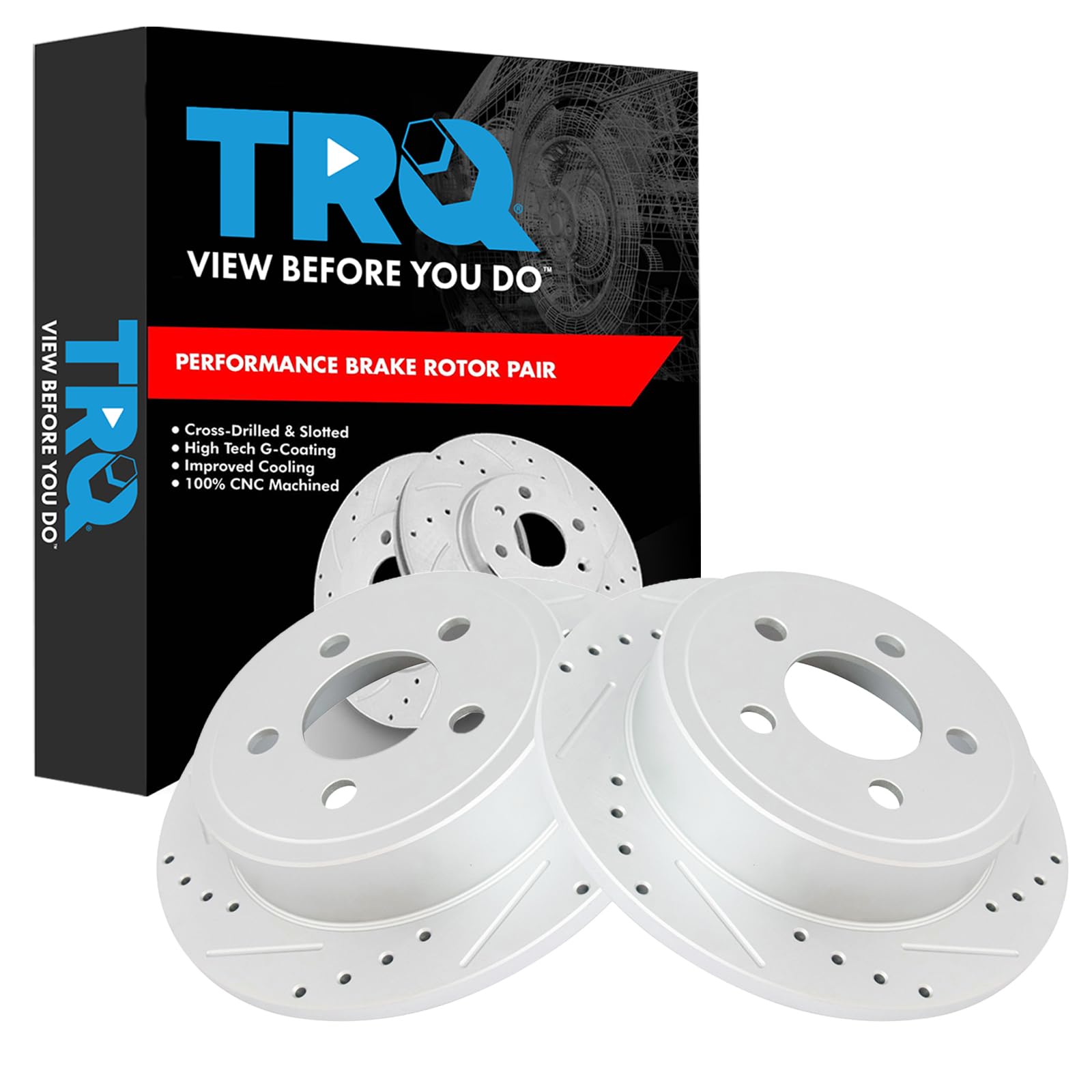 Trq Rear Performance Brake Rotors Set Premium G-Coated Compatible With 2003-2007 Jeep Liberty 2003-2006 Wrangler