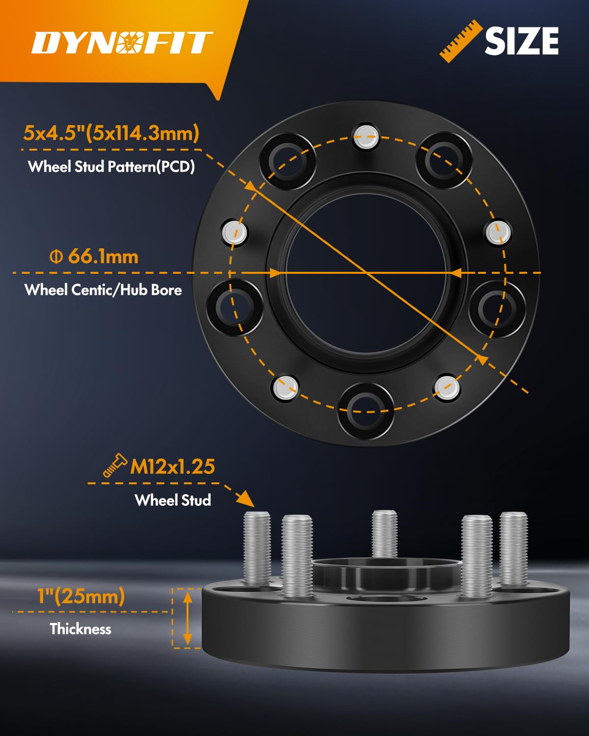 Dynofit 5X114.3 Wheel Spacers 1 Inch (25Mm) For Nissan 350Z 370Z, 4 Pcs 5X4.5 Hubcentric Spacers For Infinit G35 G37 Fx35, 66.1M