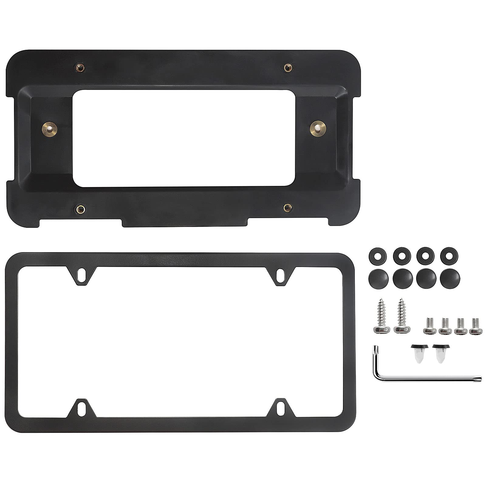 Red Wolf Rear License Plate Bracket Holder W/ Stainless Steel Frame Fit Bmw 1/ 2/ 3/ 5 / 6/ X Series, 328I 323I 528I M3, 2002-2019 Mini Cooper Bumper Trunk Mount Tag Screws Caps Insert Nuts Wrench