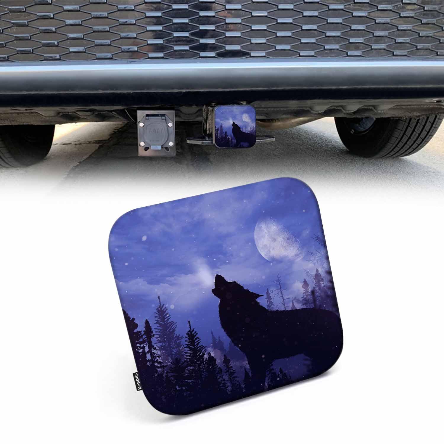 Beabes 2 Inch Wolf Trailer Hitch Cover, Galaxy Night Mountain Howling Wolf Hitch Cover Fit for 2 Inch Hitch Receivers, Rubber Hi