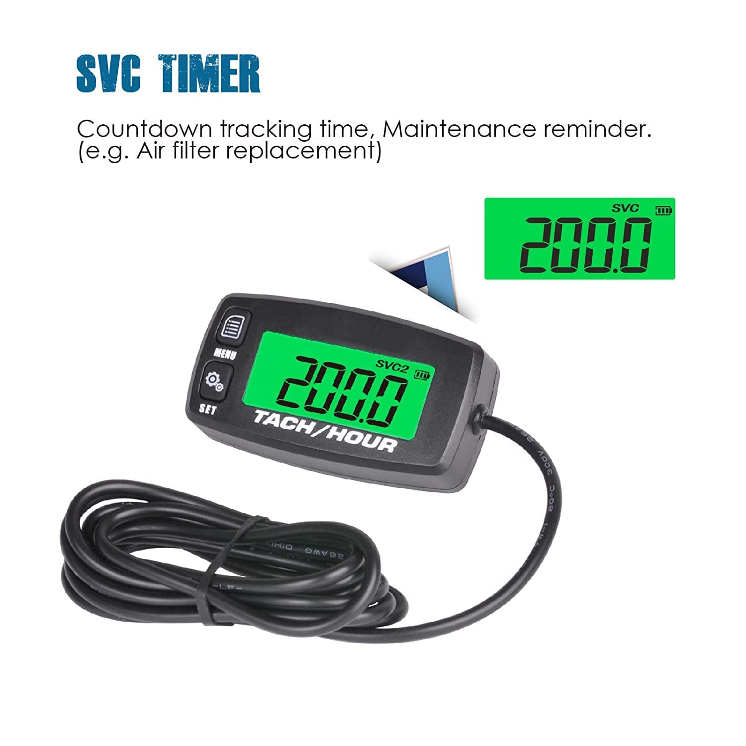Runleader Digital Maintenance Tach/Hour Meter,Battery Replacement for Small Gas Engine,Used on Riding Lawn Tractor Generator Com