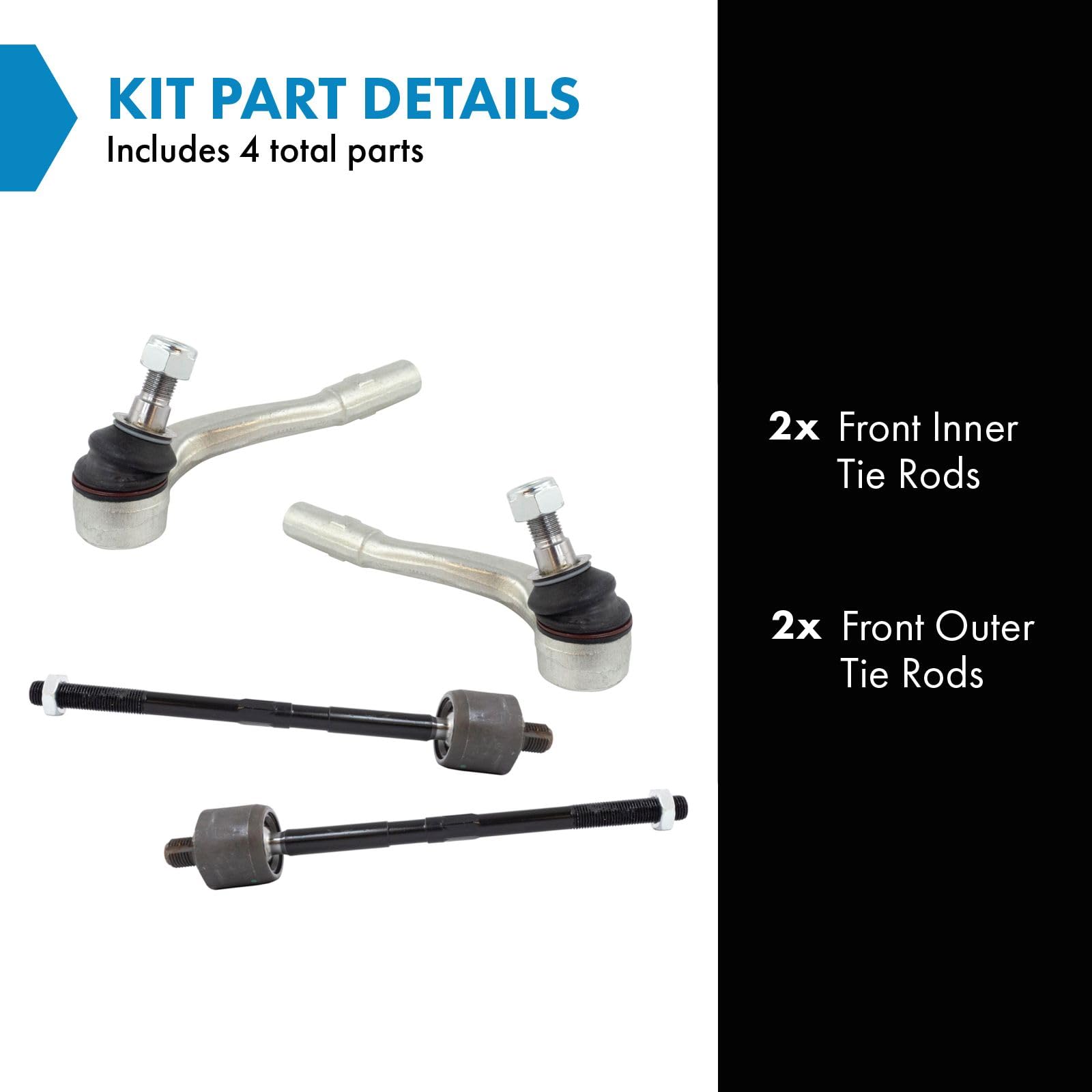 Trq Front Inner And Outer Tie Rod Set Compatible With 2012-2015 Mercedes-Benz C250 2008-2011 C300 2008-2015 C350 2010-2014 E350