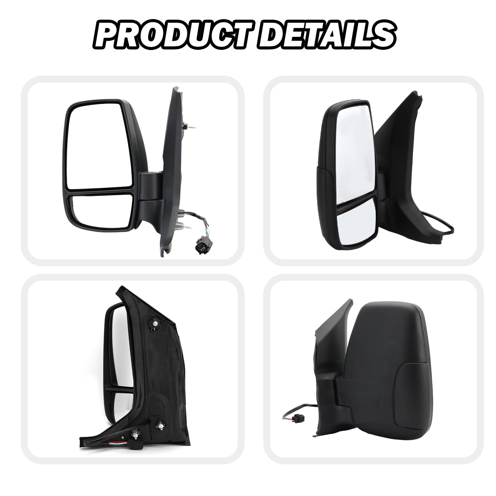 MOFOAP Driver Side Mirror Assembly for 2015-2025 Ford Transit, Towing Power Glass, Black, Short Arm, 3 Pins Without Indicator