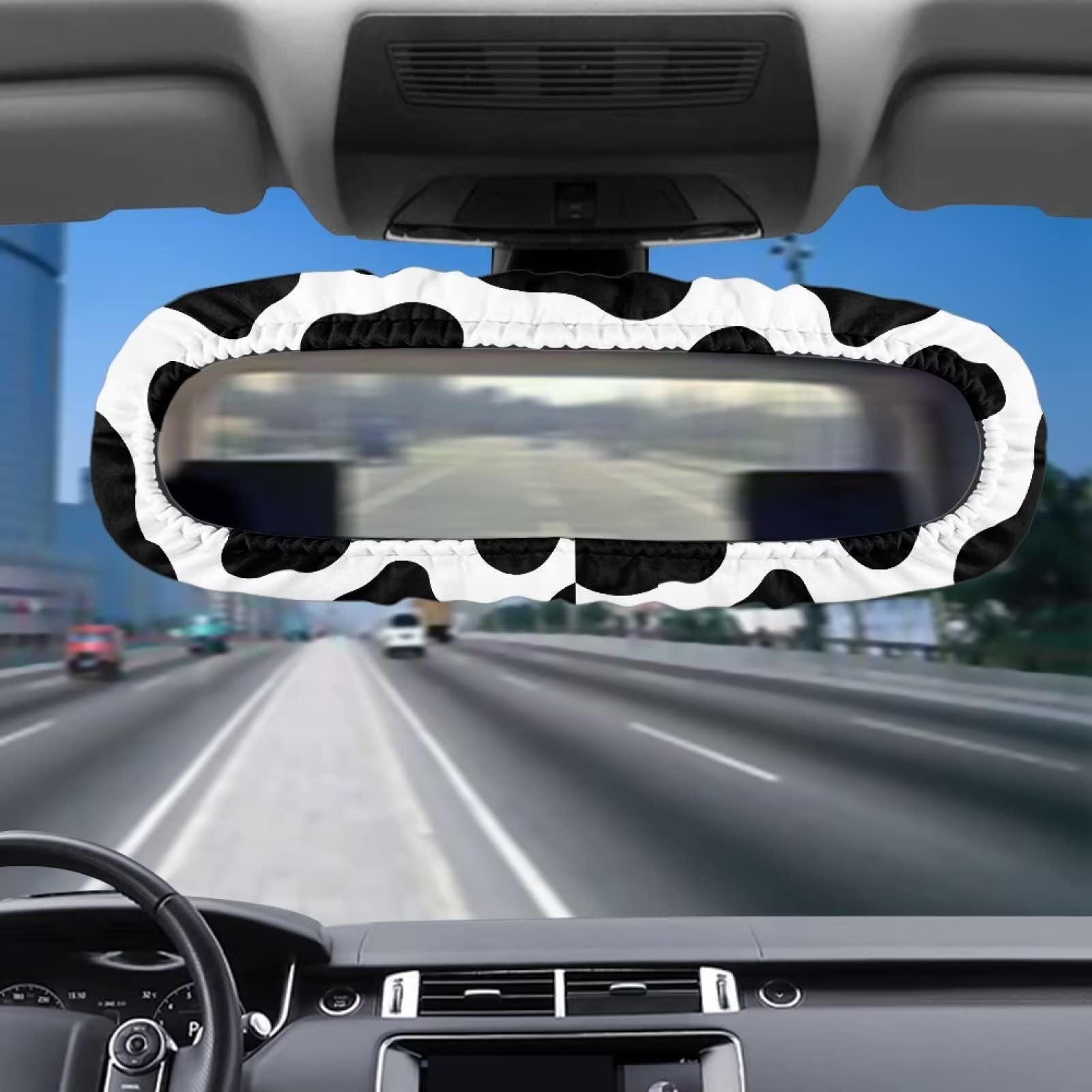 HUISEFOR Cow Print Car Rear View Mirror Cover Interior Mirror Accessories for Women, Fashion Elastic Rearview Mirror Sleeve Prot