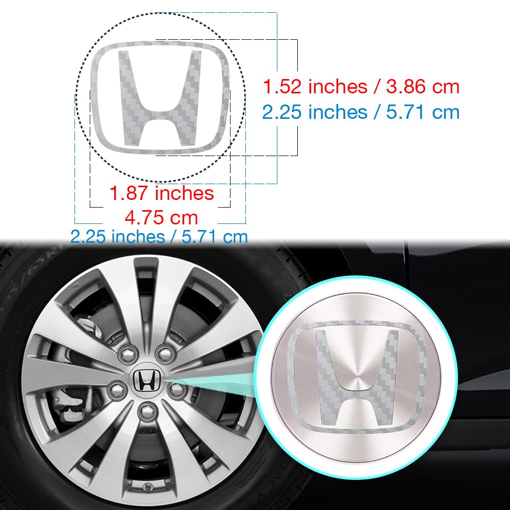 IPG Compatible with Civic Accord CRV VTEC Si Logo Cap Inner or Outer Stckers Dcals (Center Cap:2.25) (4 Units) (Silver Carbon