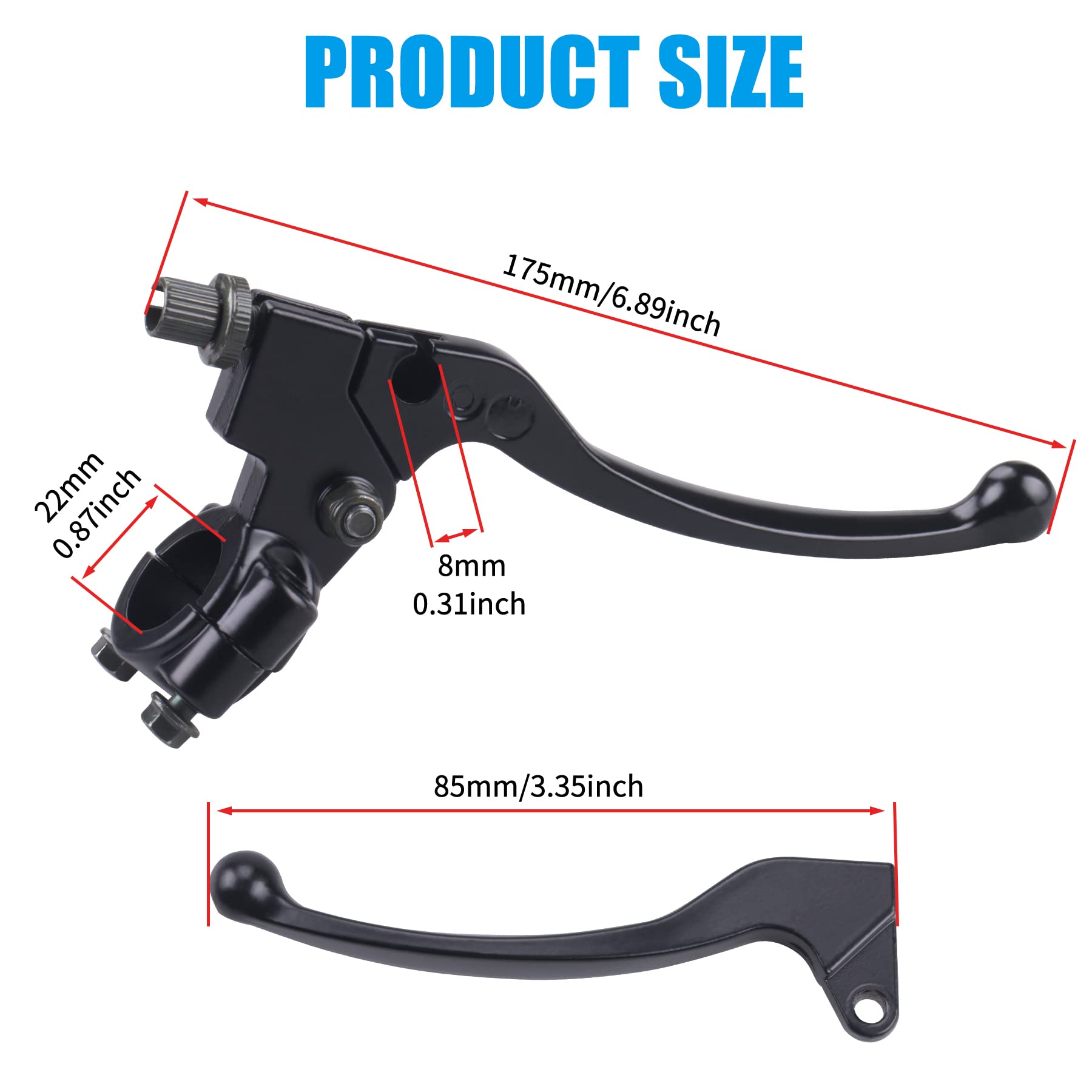 JINGKE 7/8'' 22mm Universal Motorcycle Black Left Clutch Brake Handle Lever Perch for Honda XR80 XR100 CRF70 CRF80 CRF100 XR200
