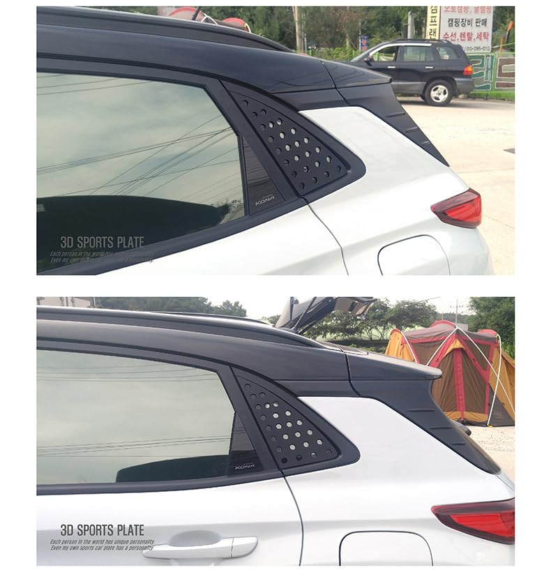 LIGHTKOREA Silver Lettering C Pillar Window Sports Plate Panel Accessories, Black Plate, Acrylic, LH RH for Hyundai Kona