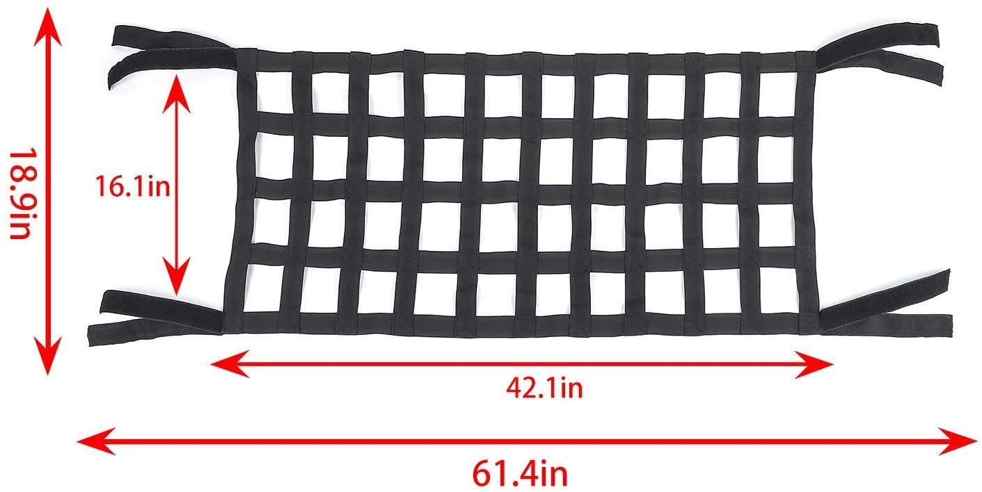 BULYZER Mesh Cargo Net Hammock for Jeep Wrangler & Gladiator, 61.4" x 18.9", Black, Polyester, Model 1, 1987-2024