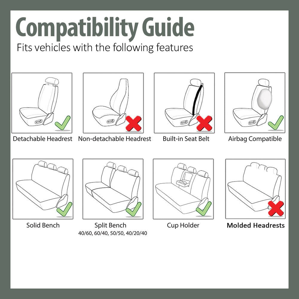 Fh Group Car Seat Covers Full Set Cloth - Seatcovers For Low Back Car Seats With Removable Headrest,Universal Fit,Automotive Sea