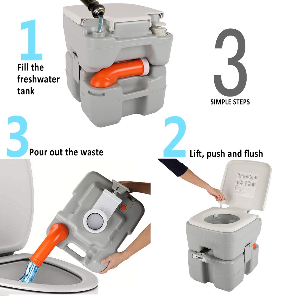 VINGLI Portable Camping Toilet 5.3 Gallon, Large Capacity, Gray - Model VLPT607 with Carrying Bag
