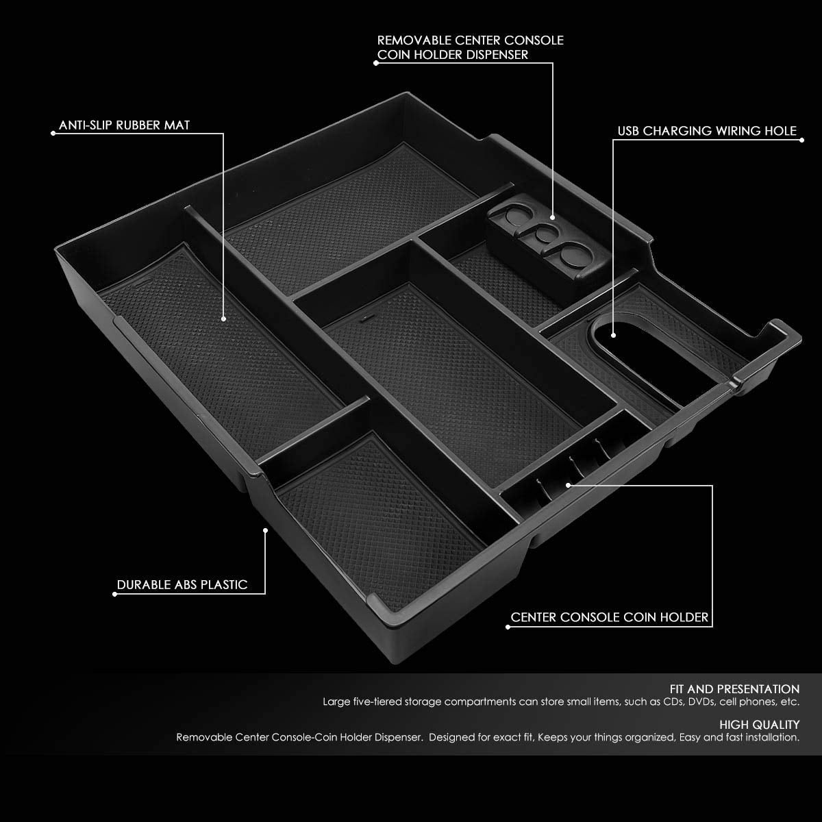Dna Motoring Ztl-Y-0019 Center Console Armrest Organizer Tray Compatible With 14-19 Tundra, Black