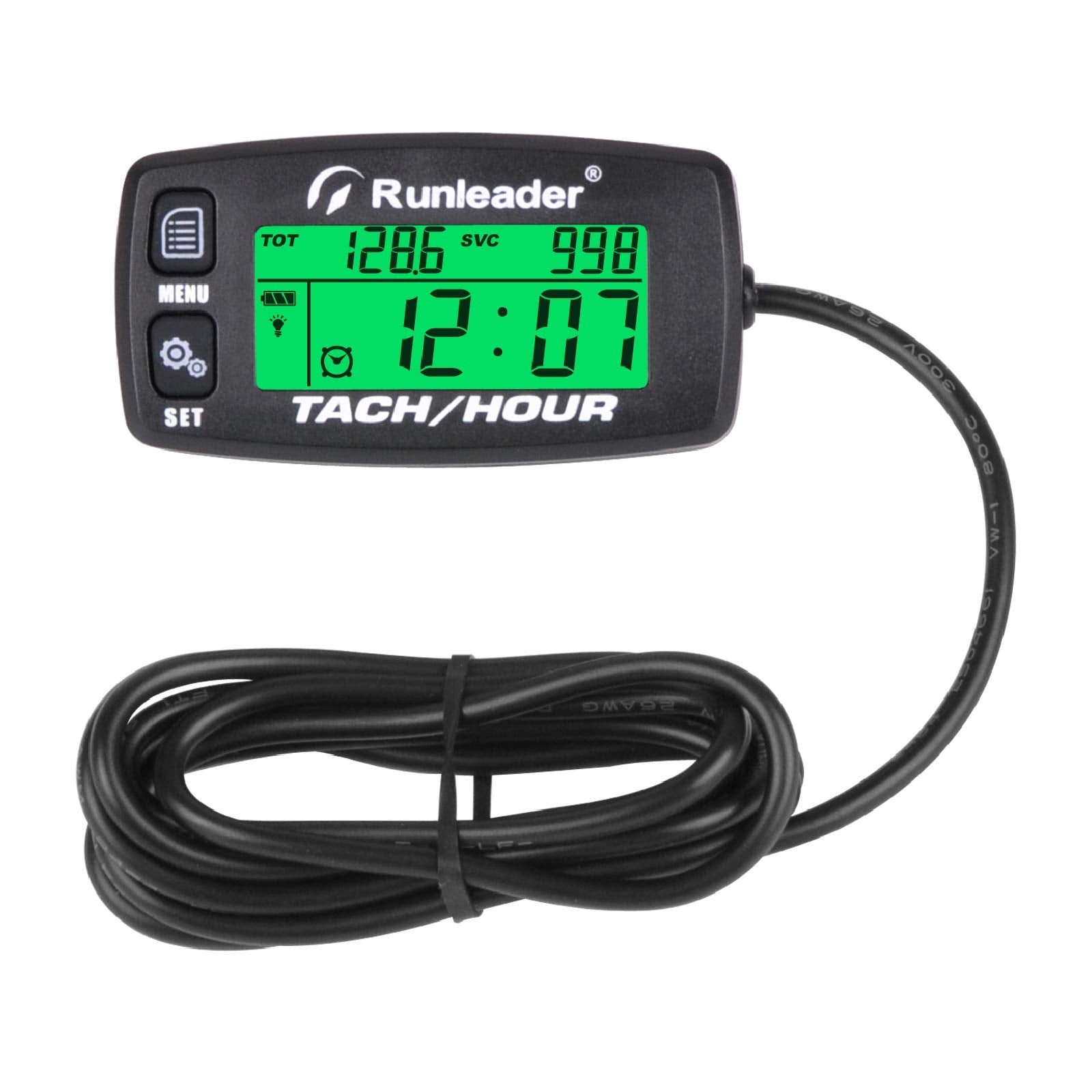 Runleader Digital Maintenance Hour Meter,Hours Accumulate & RPM Record,Backlight Display for Generator Motorcycle Lawn Mower Cha