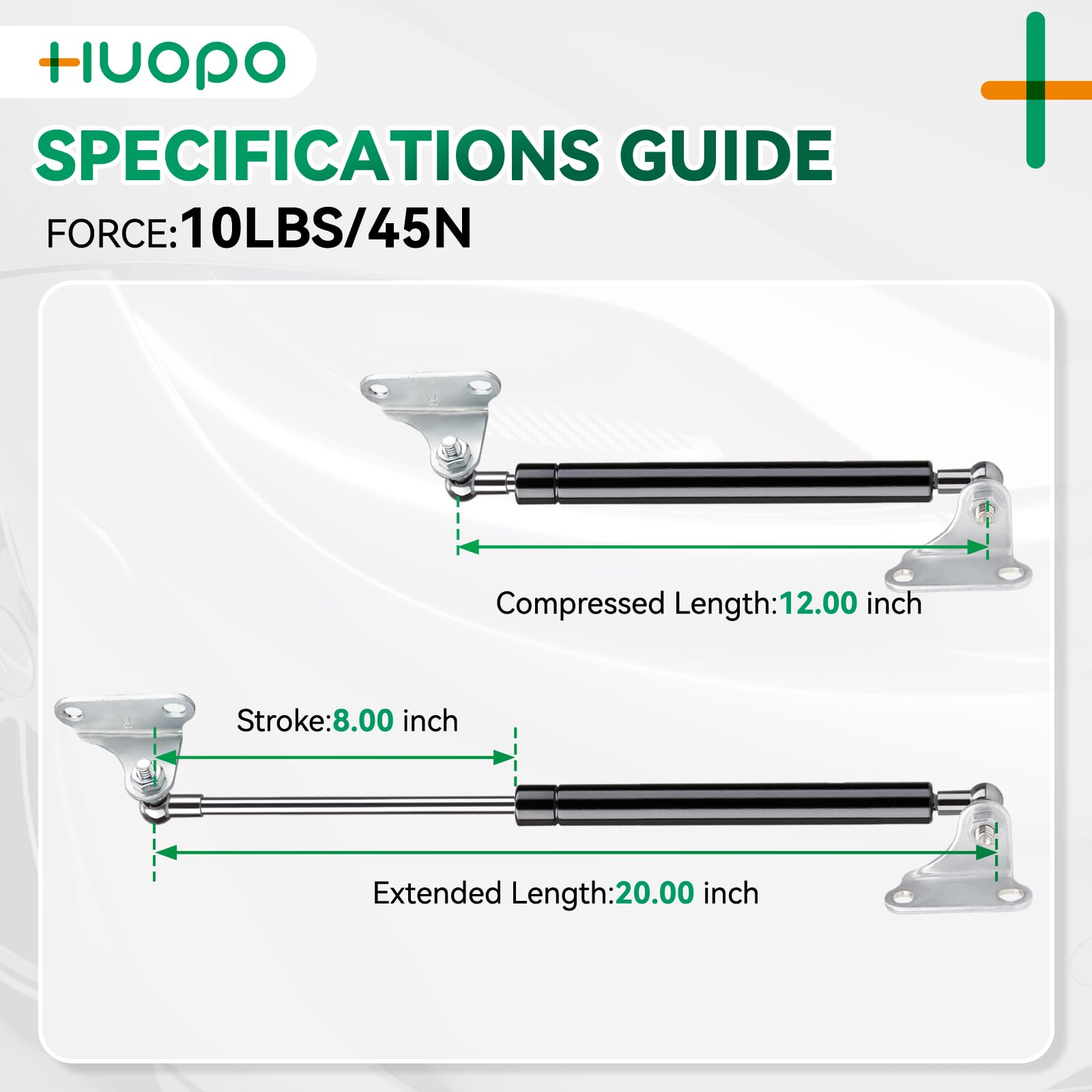 Huopo 20 Inch 10Lb/44N Gas Strut Shock Spring Lift Support For Rv Bed Storage Heavy Duty Lid Basement Door Boat Hatch, Set Of 2