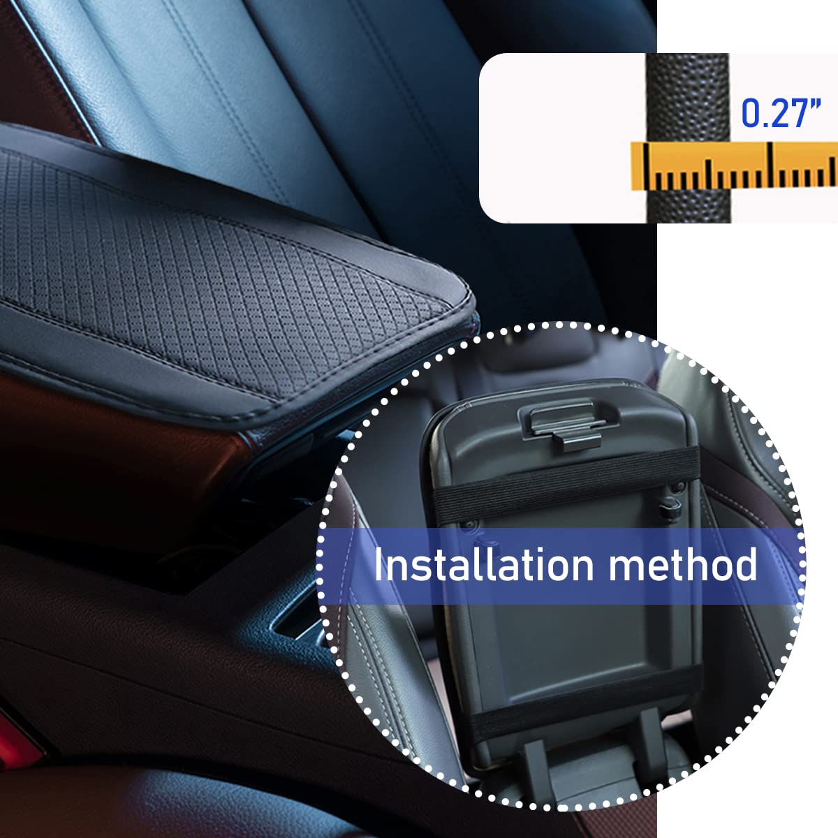 Ziciner Leather Car Center Console Cushion Pad, Auto Waterproof Armrest Seat Box Protector, Automotive Interior Decor Accessories Protection Universal For Most Vehicles, Suv, Truck (Black-A)