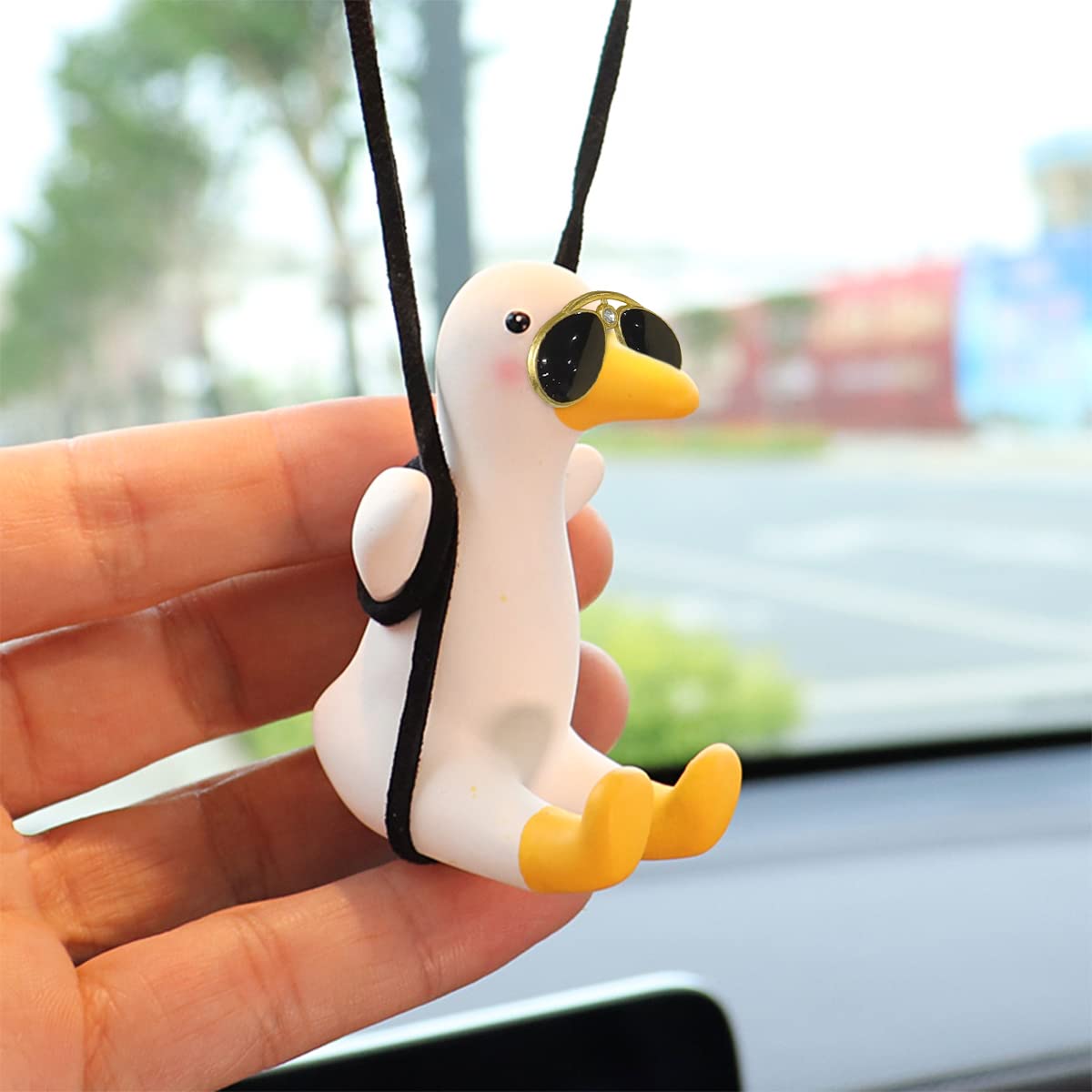 Swinging Sunglasses Duck Car Hanging Ornament, Super Cute Auto Decoration Accessories for Rear View Mirror, Swing Duck Pendant G