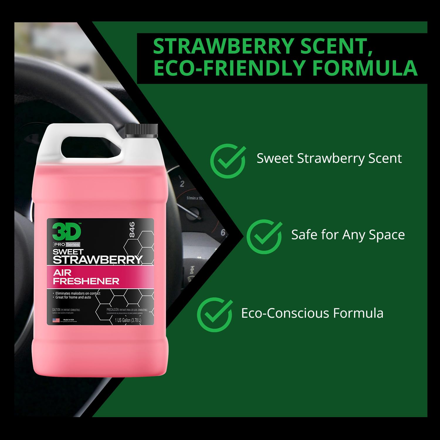 3D Odor Eliminator Air Freshener - Natural, 128 Fl Oz, Sweet Strawberry Scent, Made in USA, No Harmful Chemicals