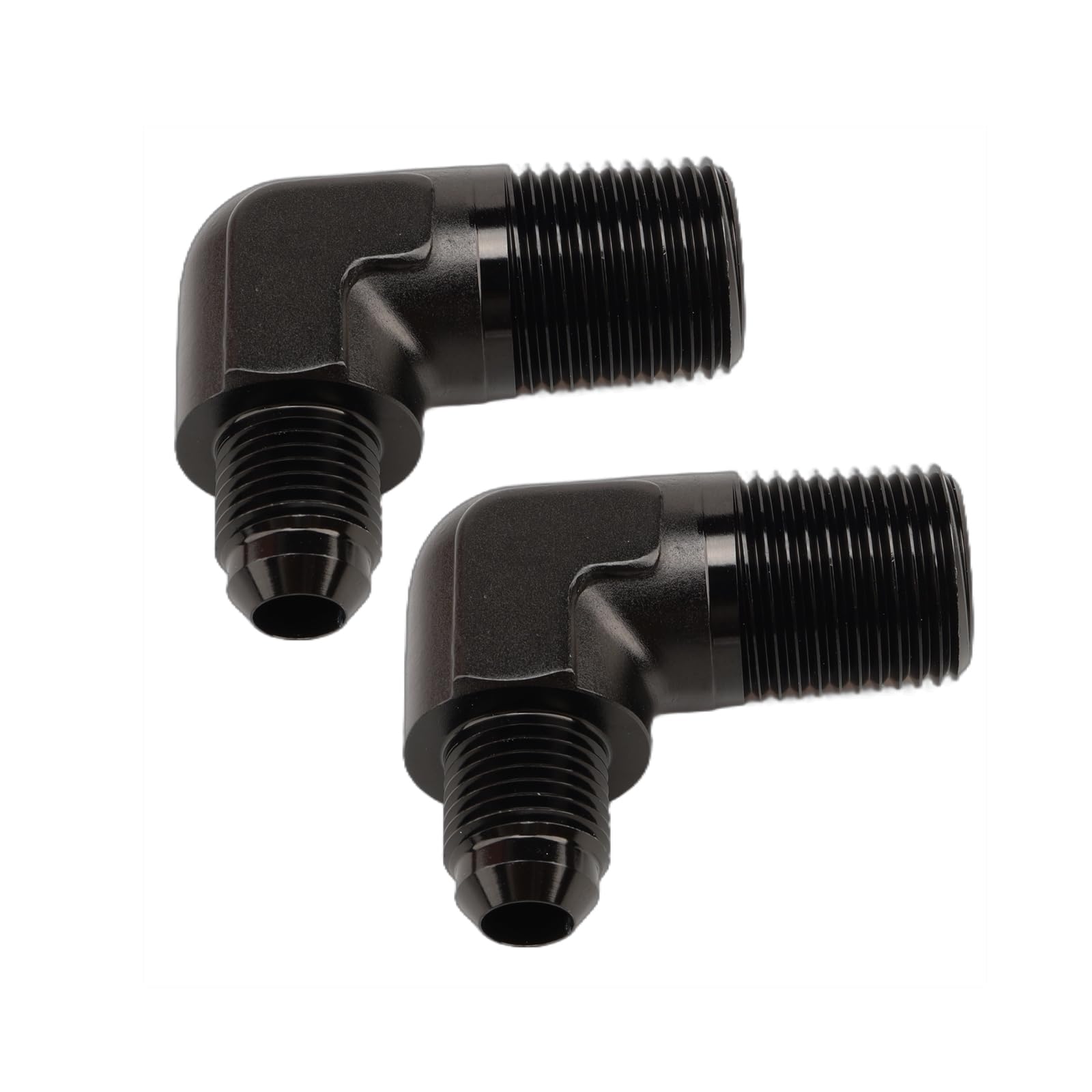 Ac Performance 90 Degree Elbow -4 An Male To 3/8'' Npt Male Fitting Adapter Connector Aluminum Black, Pack Of 2