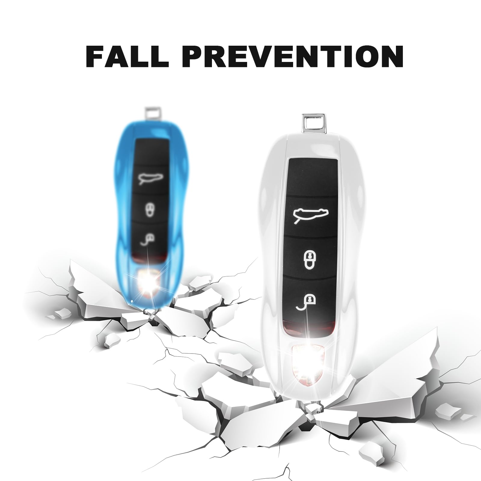 QBUC Painted Key Fob Cover for Porsche, ABS Material, Universal Fit, White, Model BSJ 01