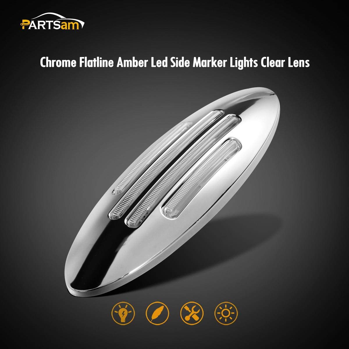 Partsam 5Pcs Flatline Amber Oval Semi Truck 24Led Marker Lights, Clearance Lights Replacement For Freightliner Peterbilt Kenwort