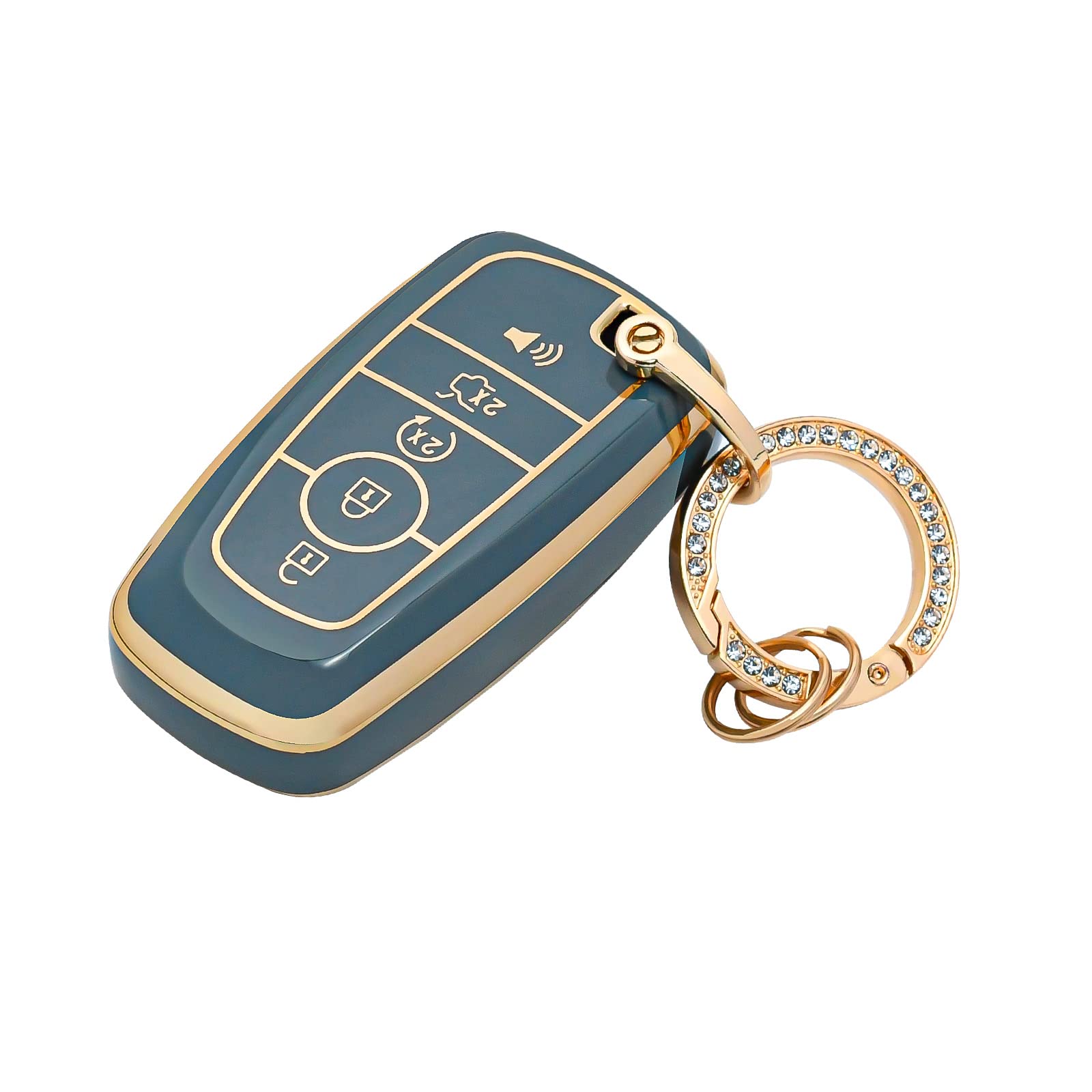 OFFCURVE Key Fob Cover with Keychain for Ford Fusion Explorer Escape F150 F250 F350 F450 F550 Edge Maverick Expedition Lincoln A