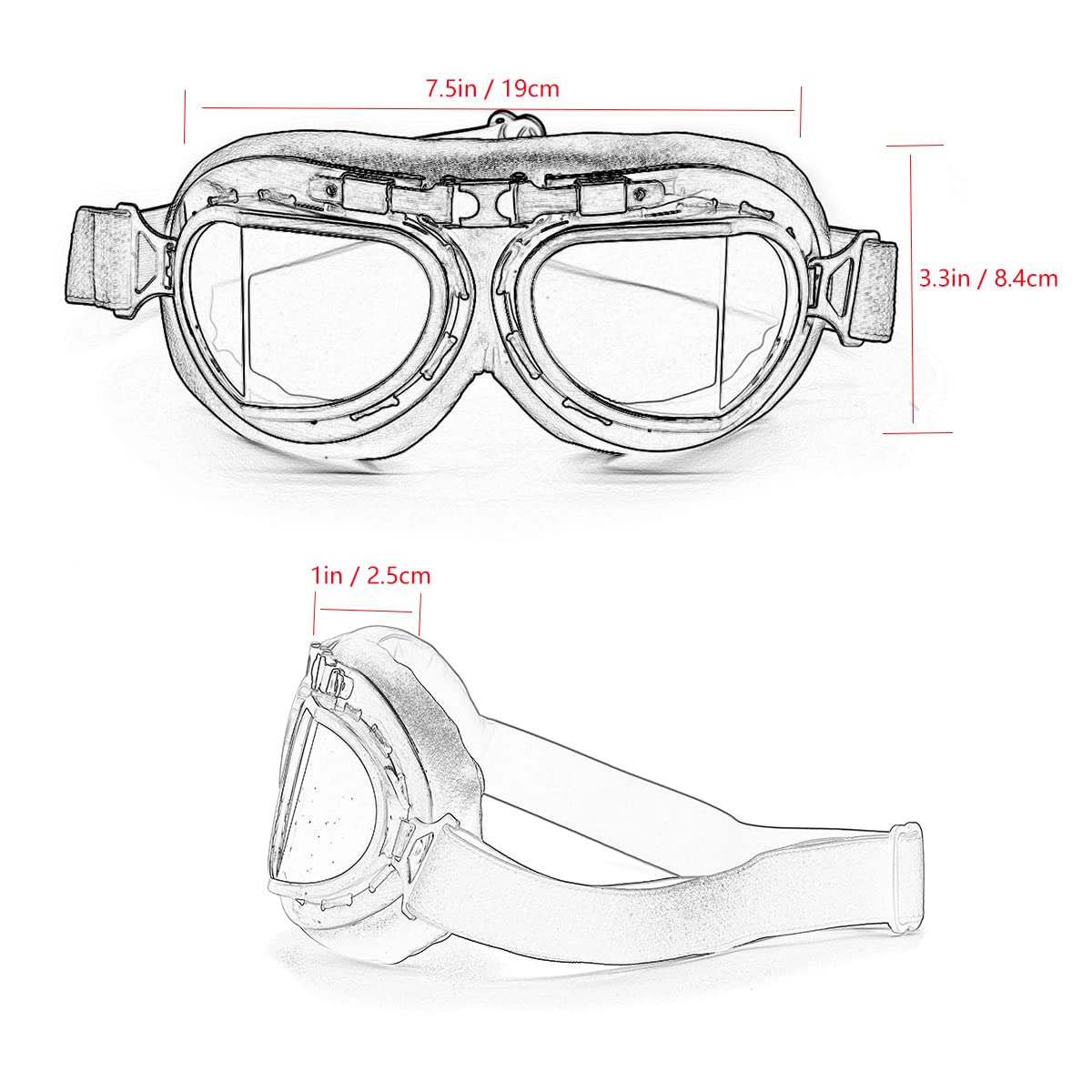 Kucehiup Vintage Aviator Goggles Motorcycle Goggles (Copper Frame Color Lenses)