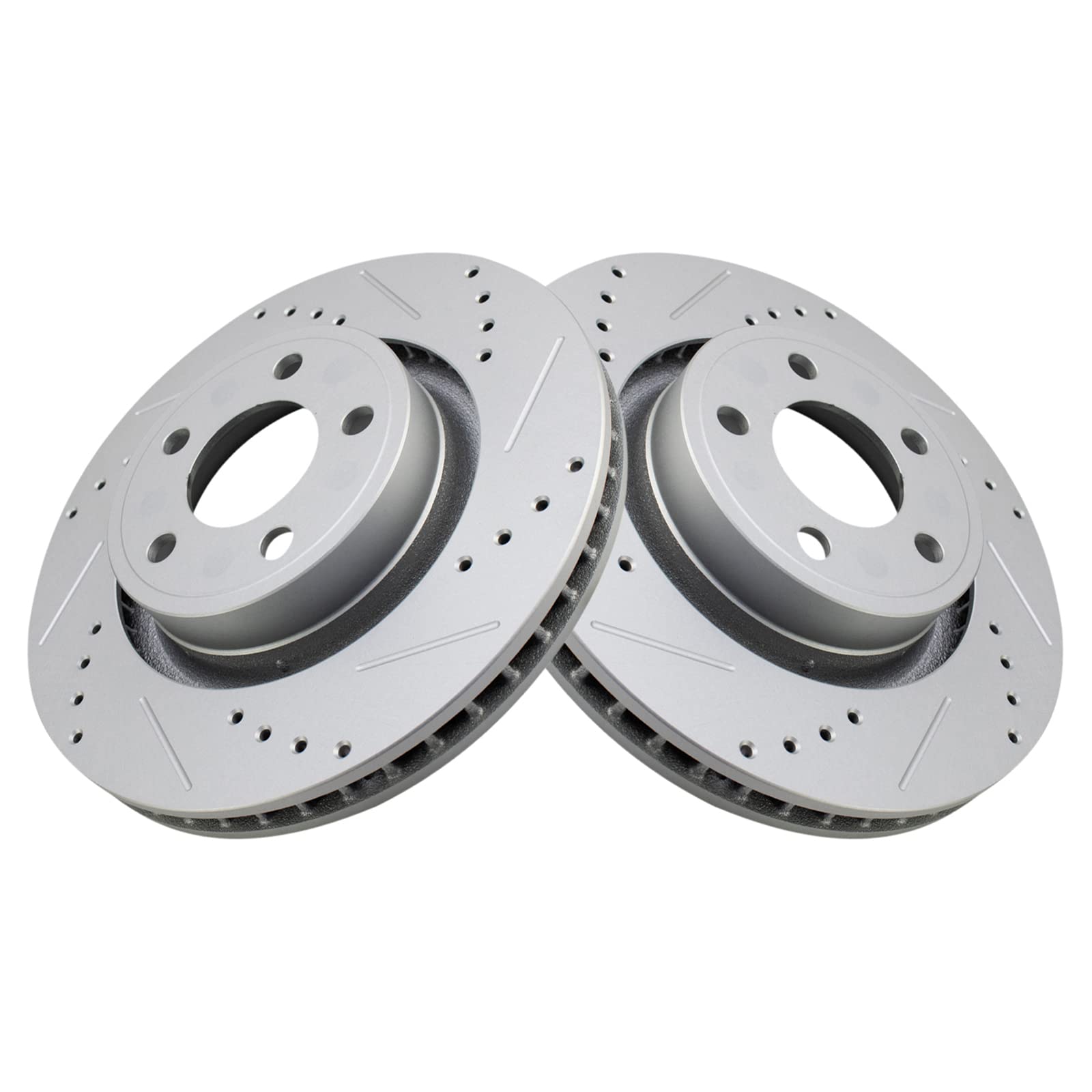 Trq Front Performance Brake Rotors Set Premium G-Coated Cross Drilled & Slotted Compatible With 2015-2020 Ford Mustang