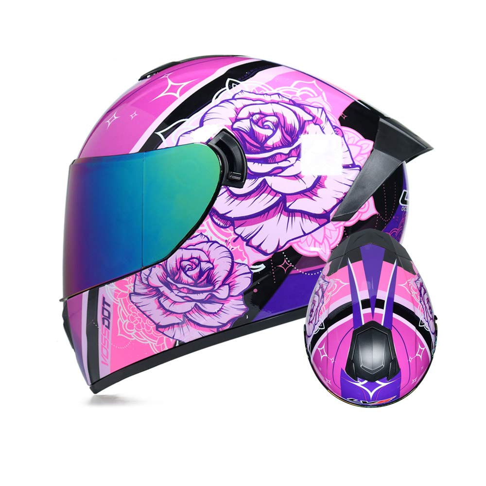 Triperson Full Face Motorcycle Helmet Dot Approved Motorbike Moped Street Bike Racing Crash Helmet, Men And Women (Rose Color Mi