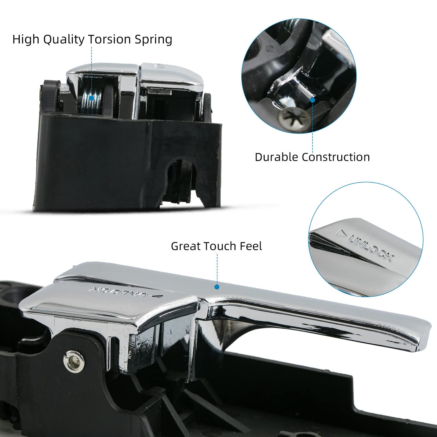 Deal Auto Electric Parts New 2Pcs Front Passenger+Driver Black Base Chrome Lever Interior Door Handle Replacement Kit Compatible With 06-12 Fusion 06-11 Milan 06 Zephyr 07-12 Mkz
