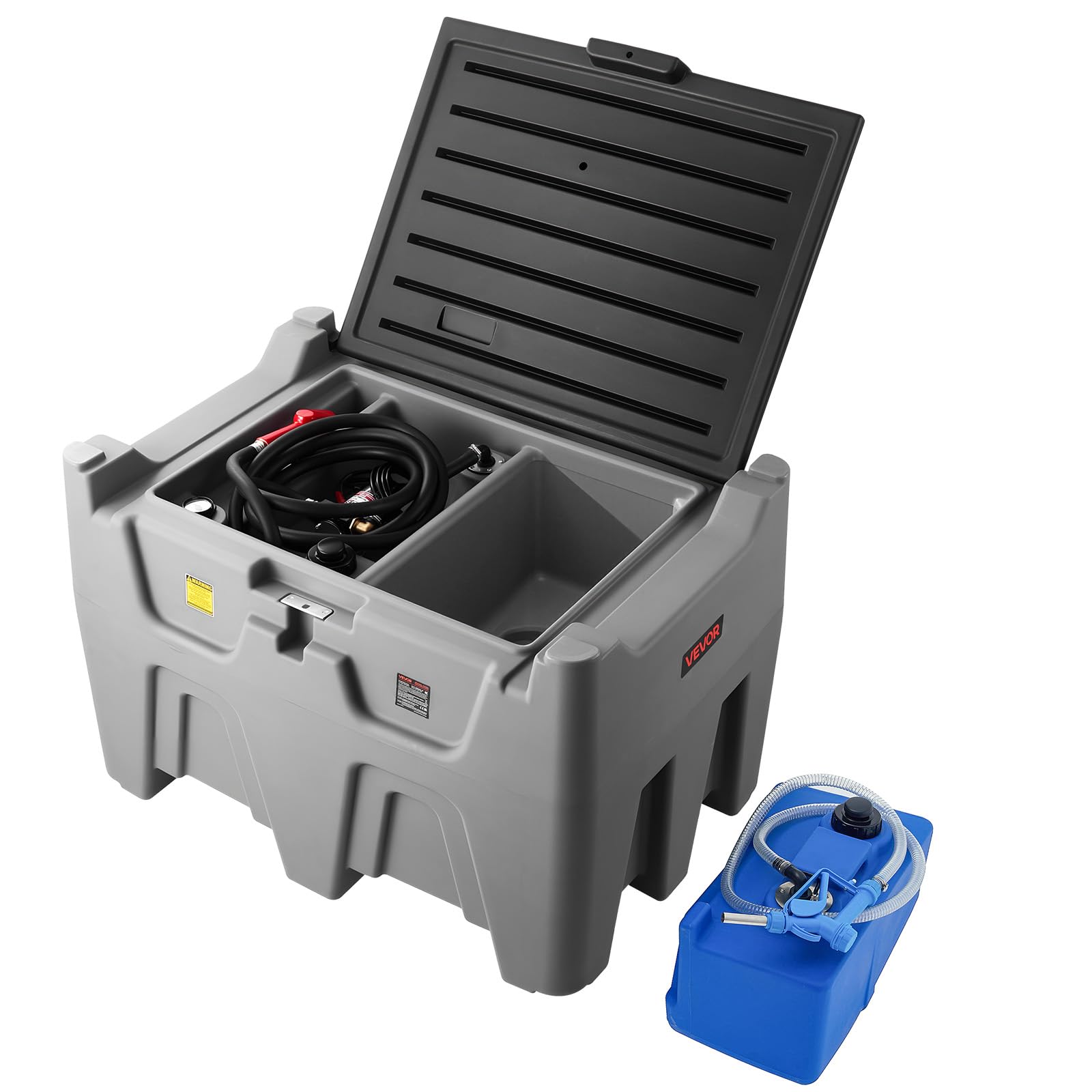VEVOR Diesel Tank, Separated 106 Gal Diesel & 8 Gal DEF Storage Tank, Leakproof Transfer Tanks with Pump & 13 Ft Hose, 10 GPM Fl
