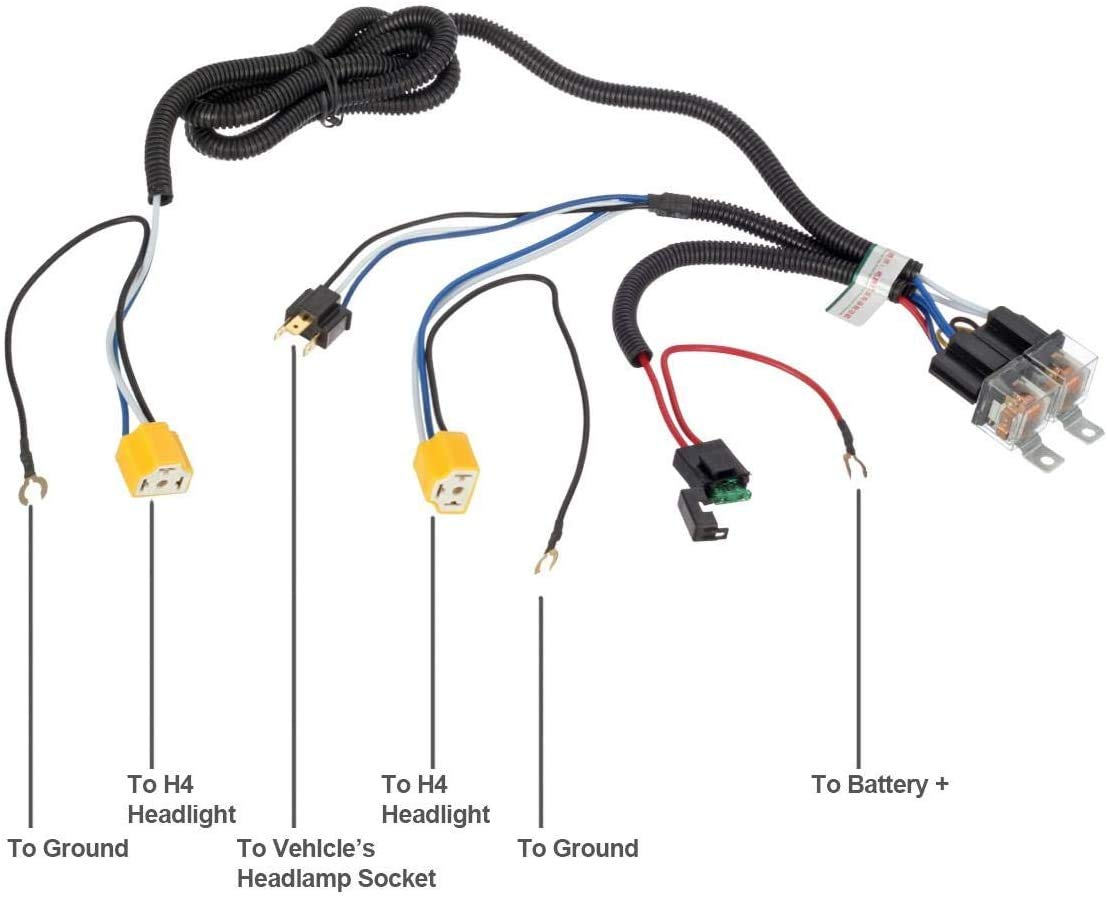 Partsam H4 Headlight Relay Harness Kit for 7x6 5x7 H6054 Headlights - Ceramic, Fixes Dual Ground Problem, Compatible with Pickup 88-95, Tacoma