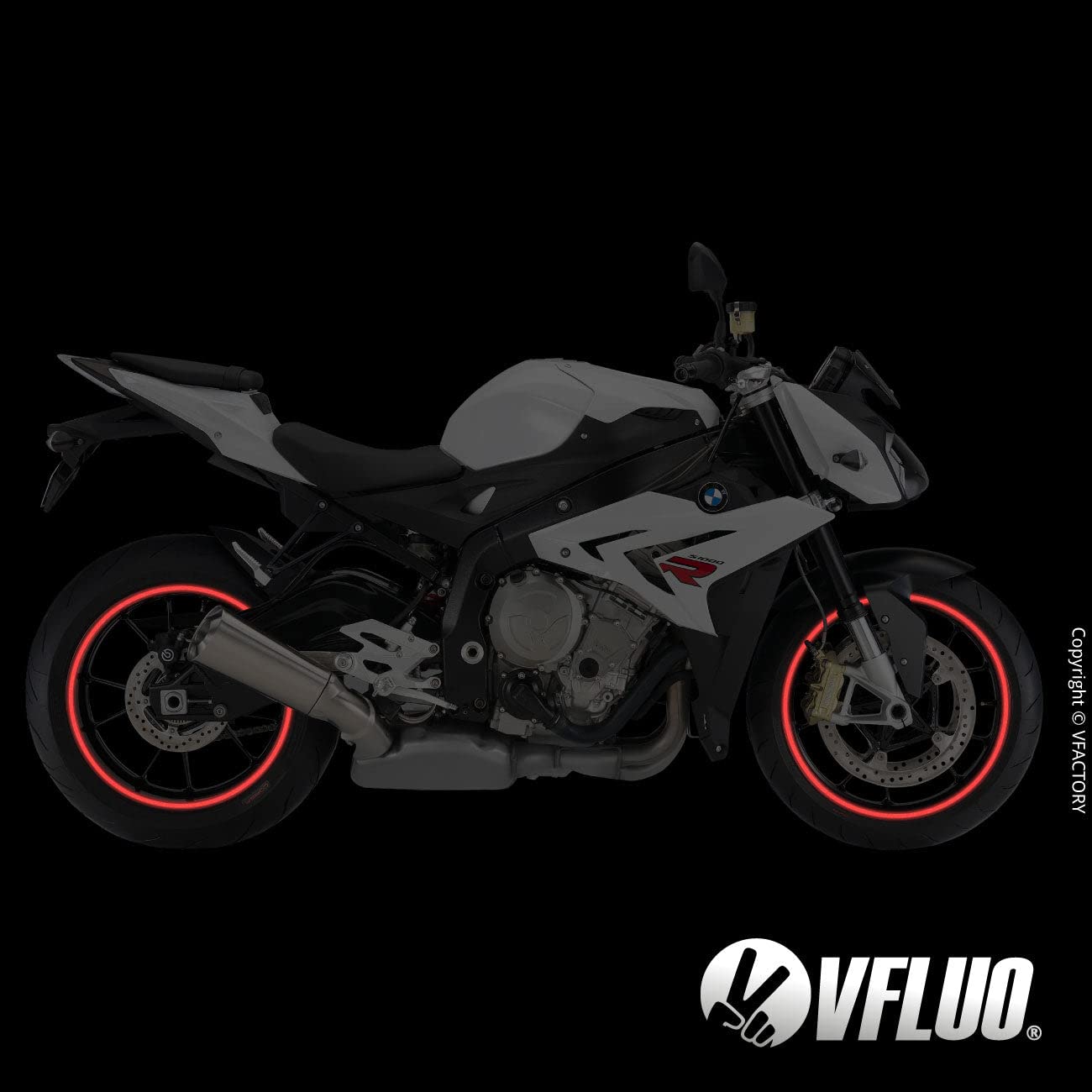 VFLUO - Motorcycle Reflective Wheel Stripes kit, 1 Wheel Rim Stickers Pack, 3M Technology - High lateral Visibility, Discreet an