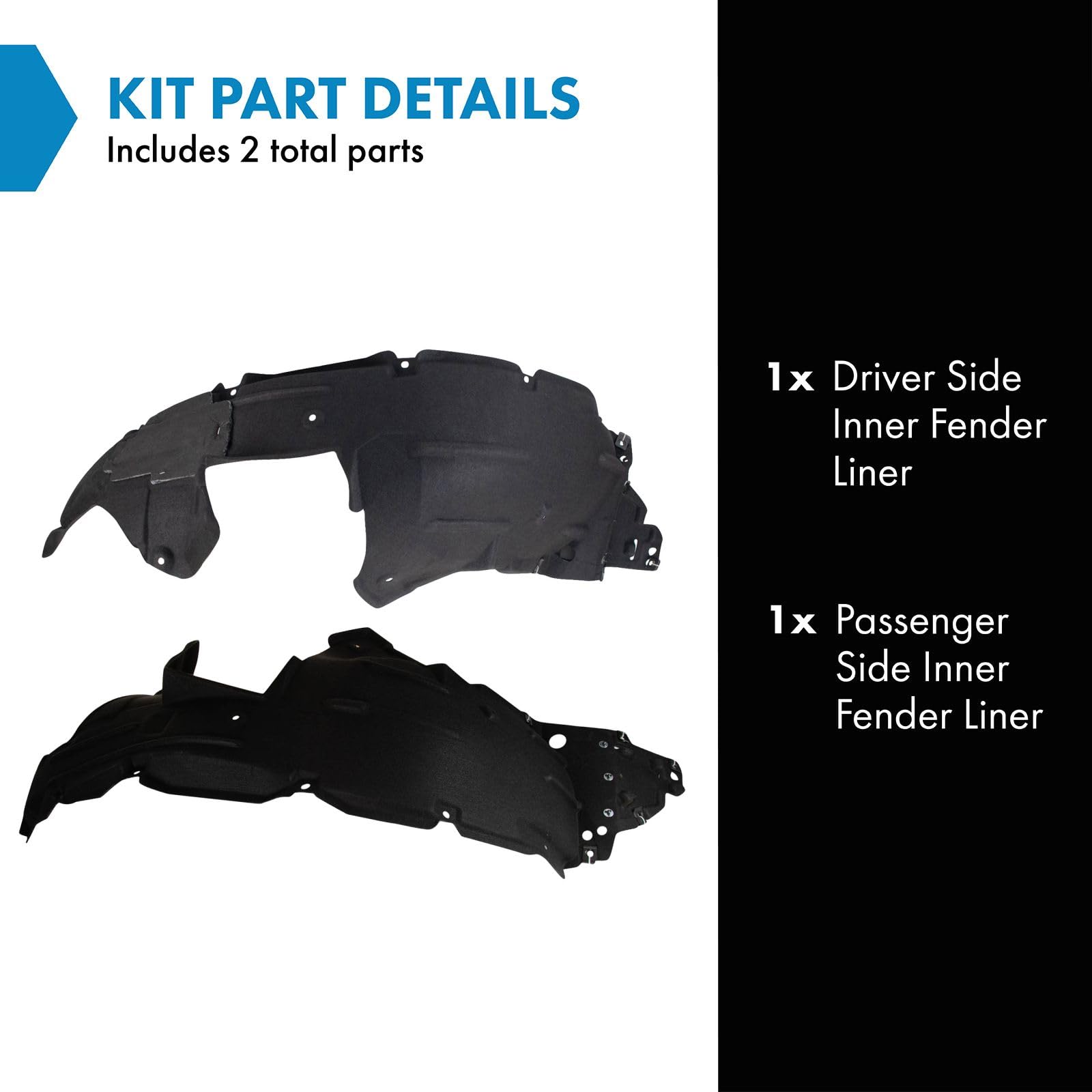 Trq Inner Fender Liner Set Compatible With 2016-2018 Honda Hr-V Ho1248171 Ho1249171