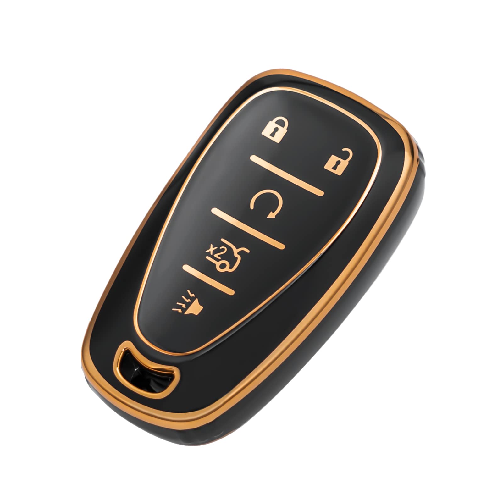 Offcurve For Chevy Key Fob Cover Case Full Tpu Protector For 2016 2017 2018 2019 2020 Chevrolet Chevy Malibu Camaro Cruze Traverse Spark Equinox Sonic Volt Bolt Car Accessories (4 Buttons, Black)
