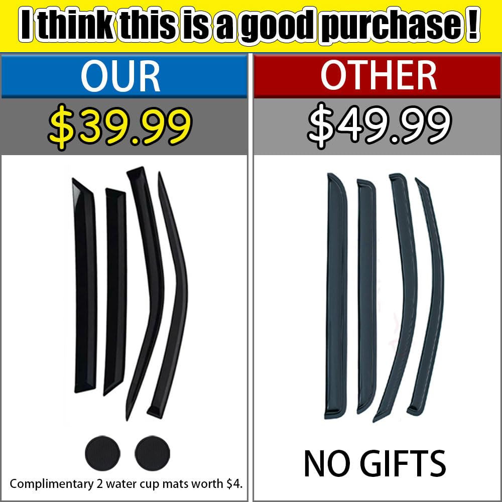 LETINGFAR Rain Guards for Kia Soul 2020-2023, Black Rubber Tape-on Side Window Deflectors, Includes 2 Car Coasters